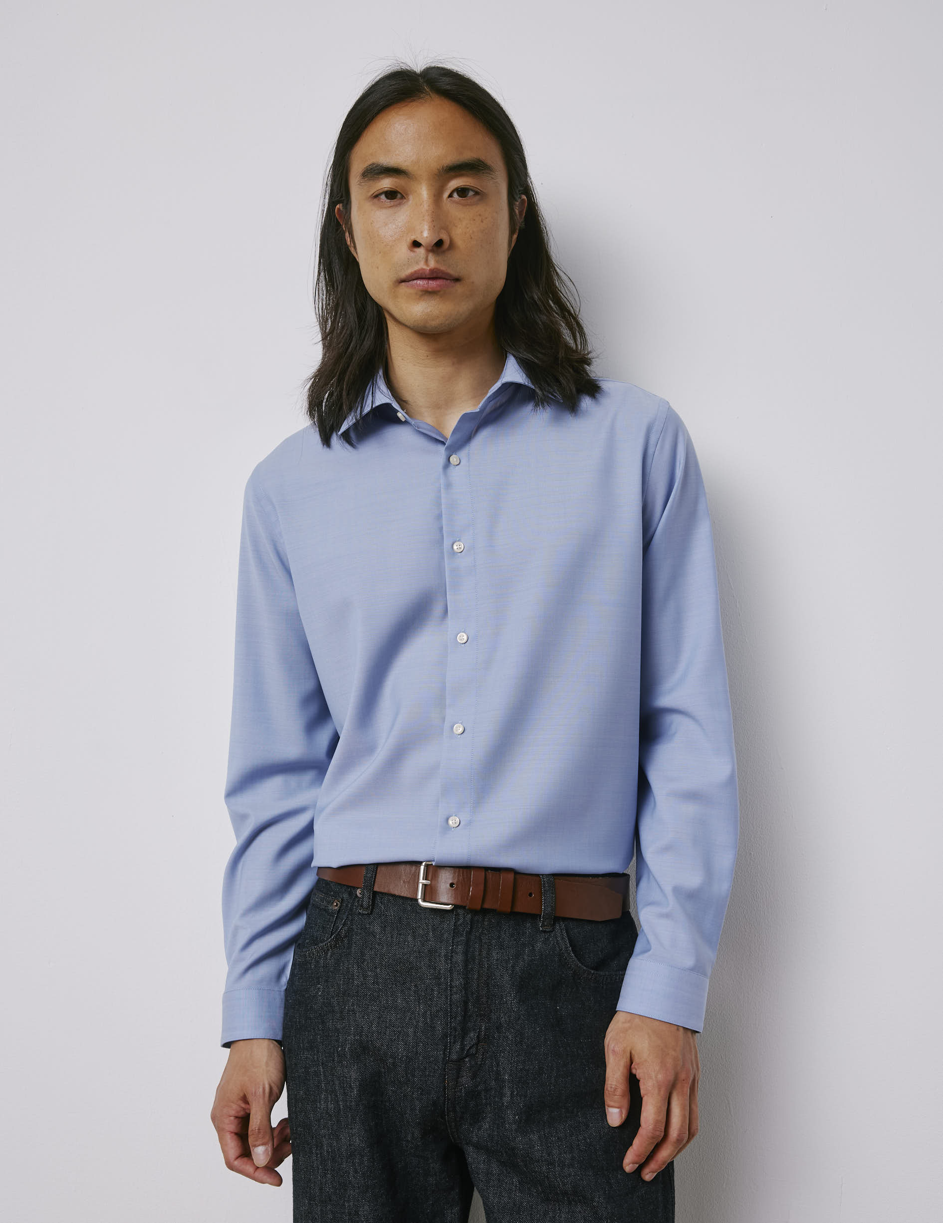 Auguste blue shirt - Wool canvas - French Collar