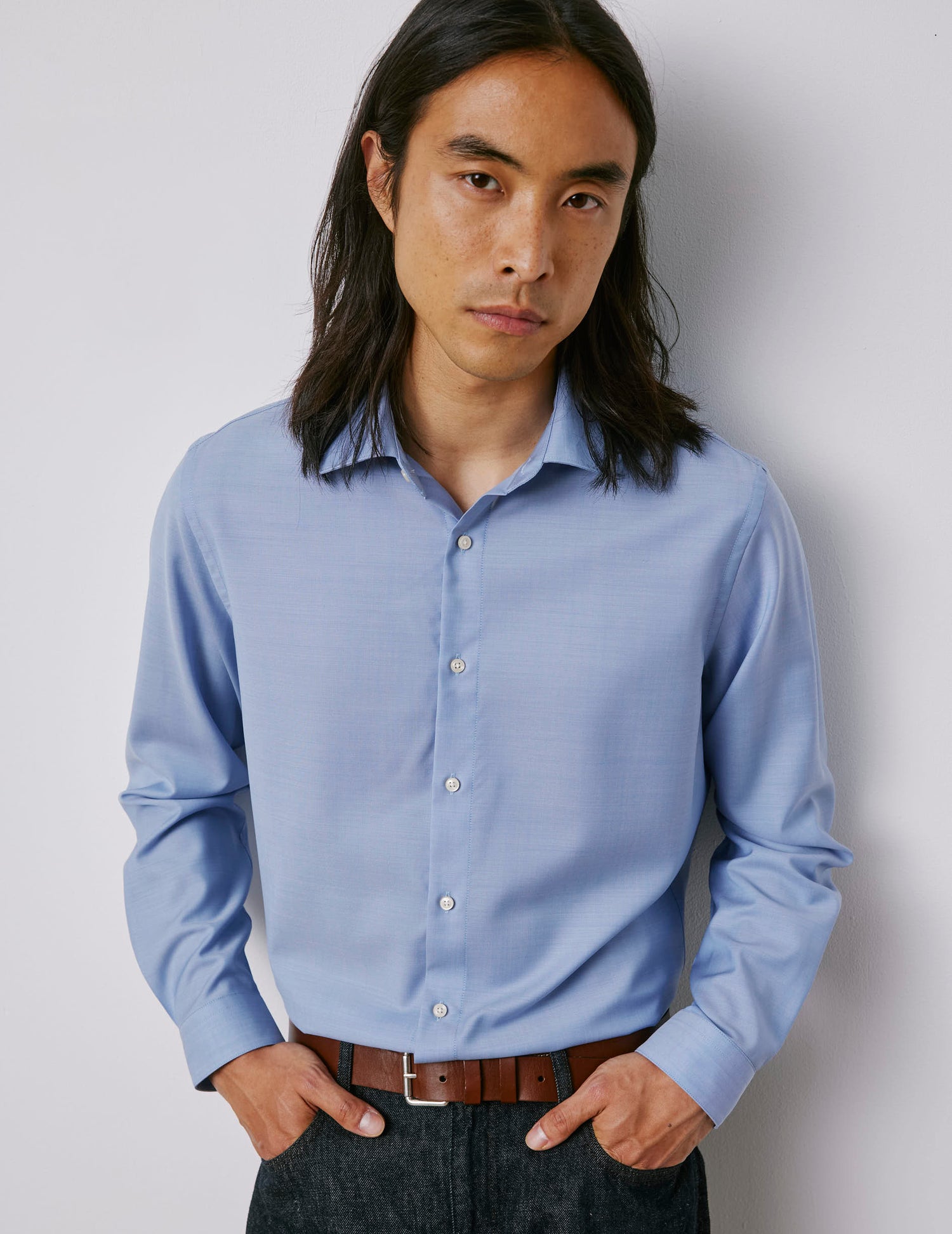 Auguste blue shirt - Wool canvas - French Collar