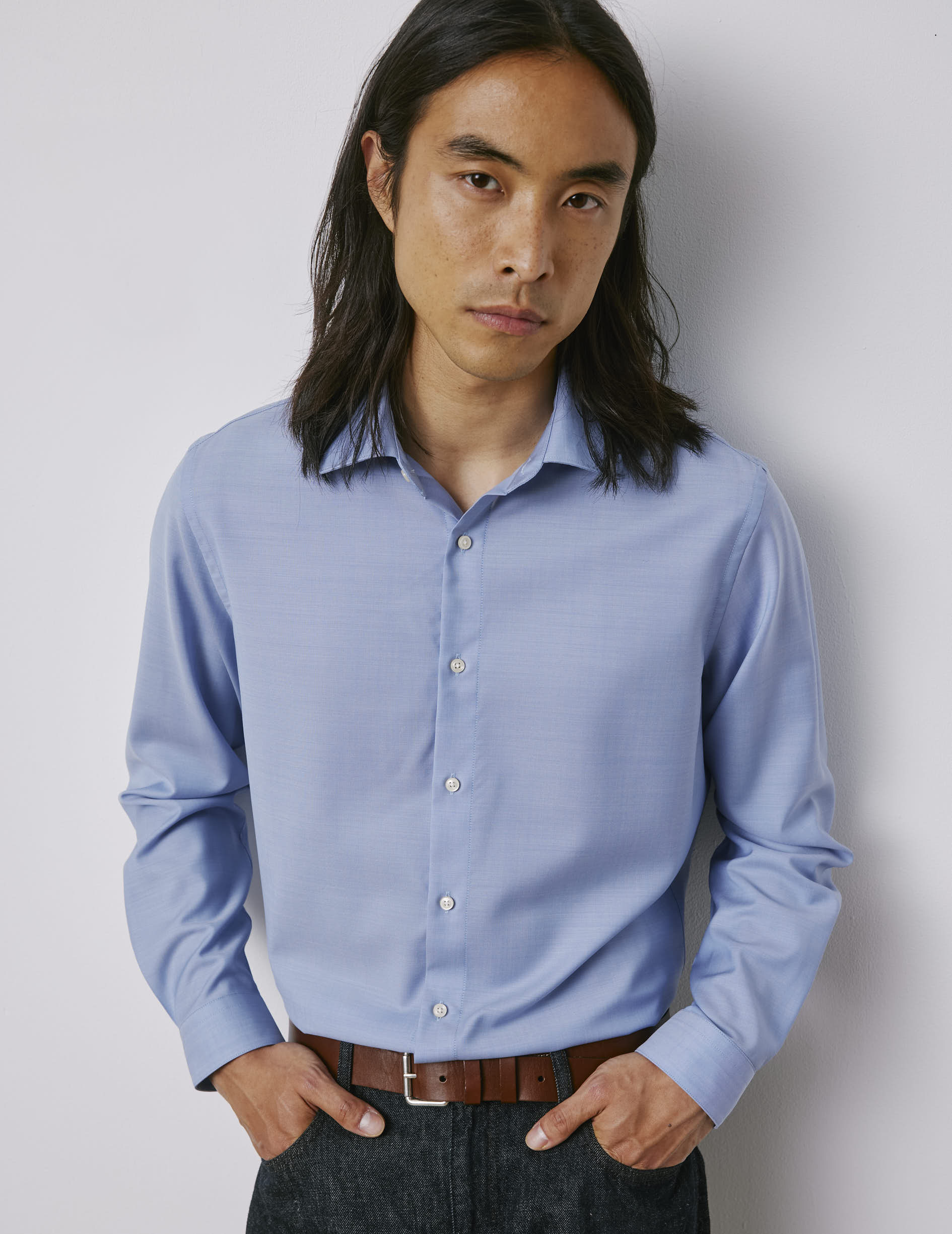 Auguste blue shirt - Wool canvas - French Collar