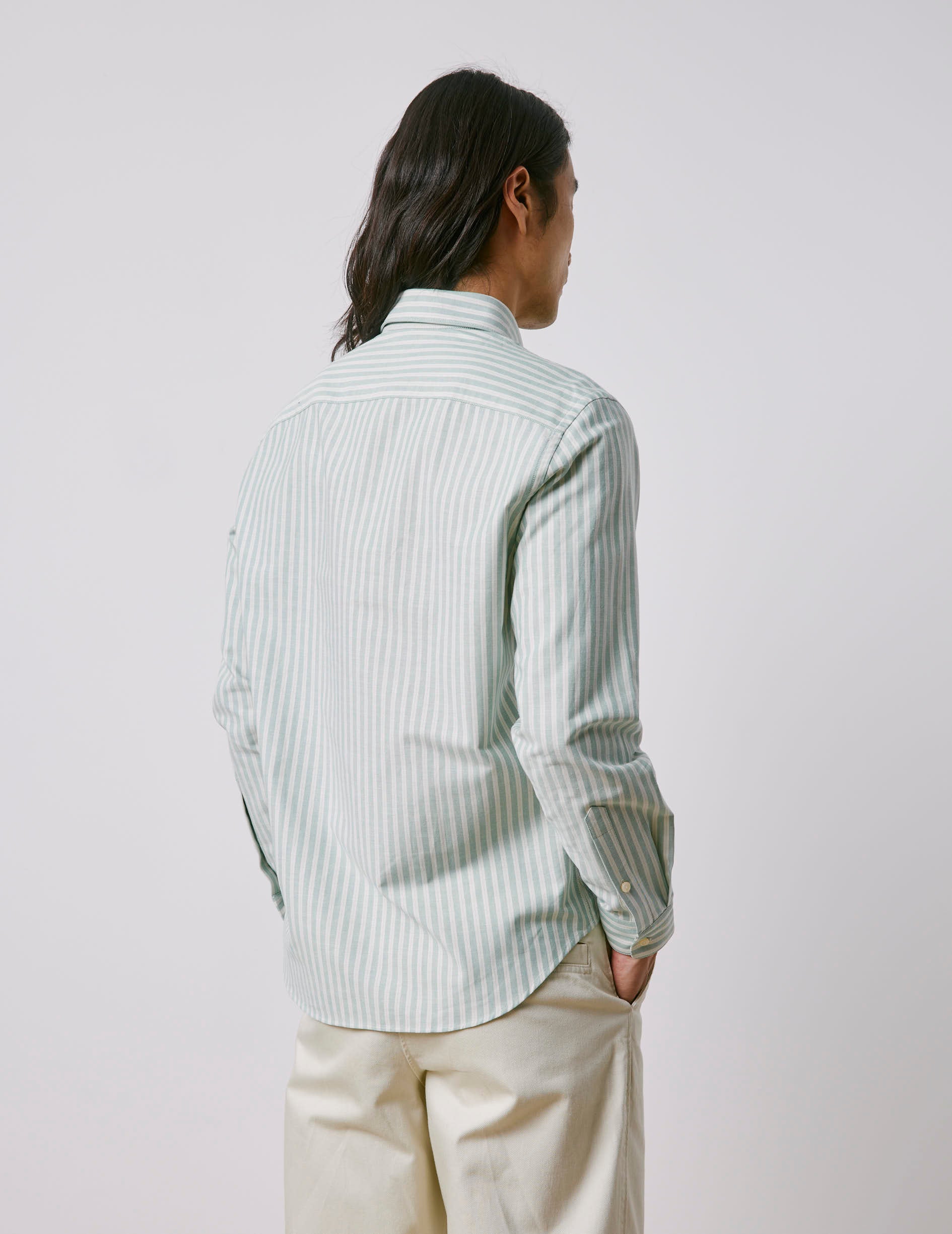 Aurélien green striped shirt - Oxford - Prodigious buttoned Collar