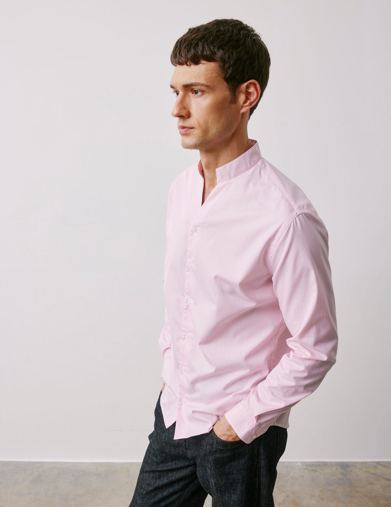 Carl pink striped Voyage shirt - Poplin - Droit ouvert Collar#3