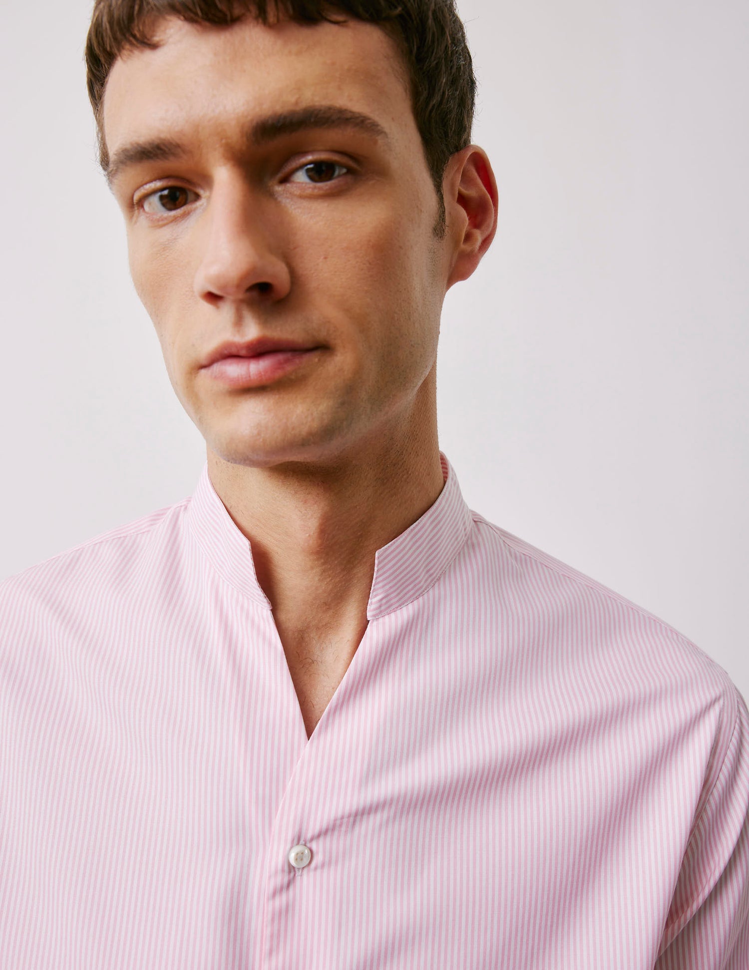 Carl pink striped Voyage shirt - Poplin - Droit ouvert Collar