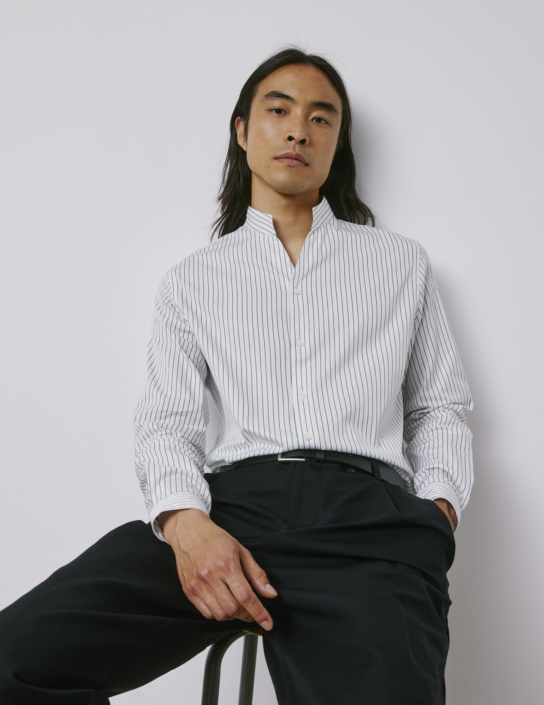 Carl green striped shirt - Twill - Carl Collar