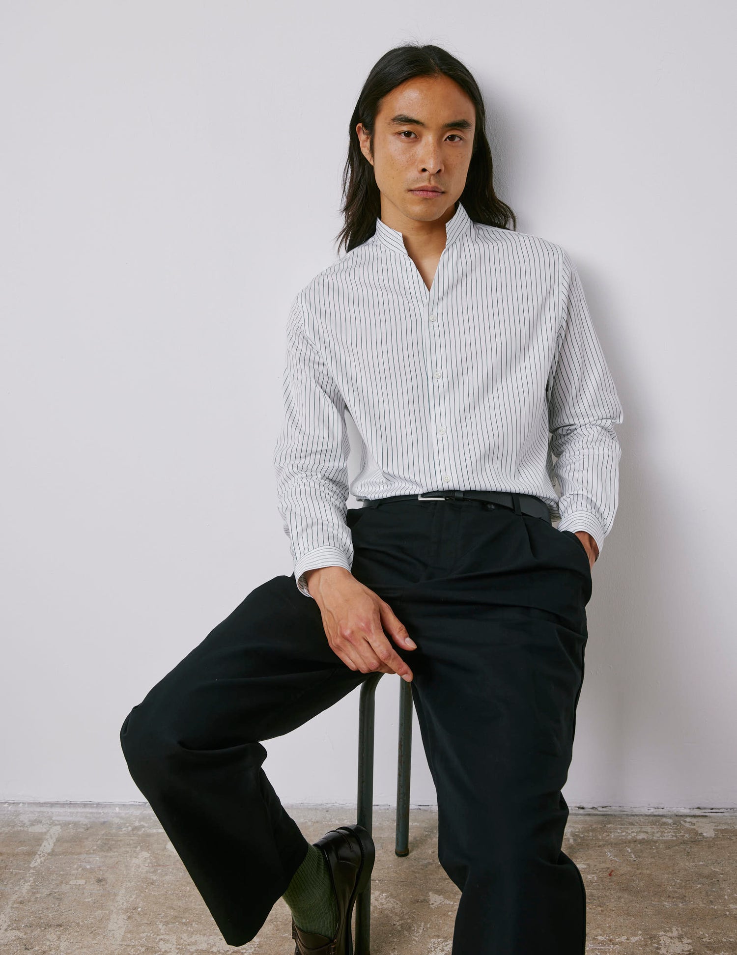 Carl green striped shirt - Twill - Carl Collar
