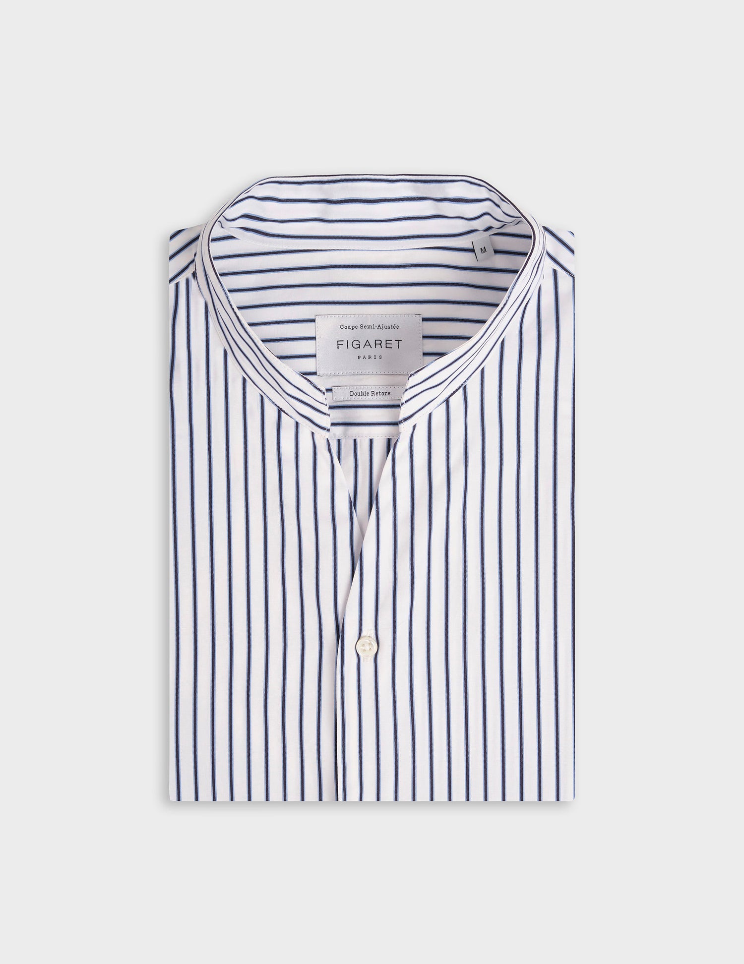 Carl navy striped shirt - Poplin - Droit ouvert Collar#5