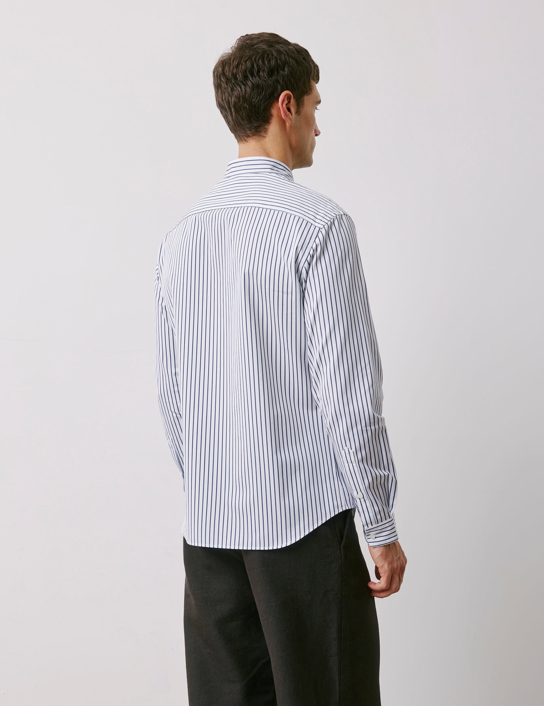 Carl navy striped shirt - Poplin - Droit ouvert Collar