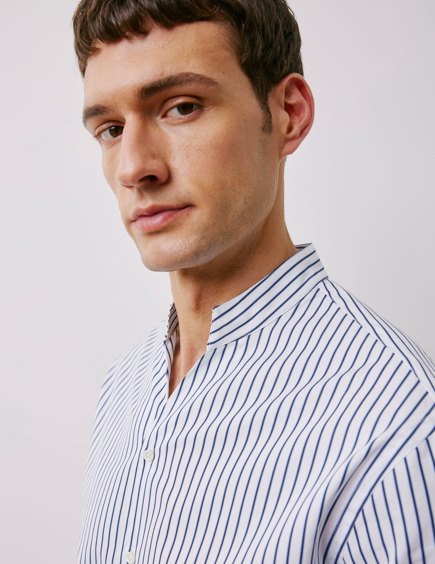 Carl navy striped shirt - Poplin - Droit ouvert Collar#2