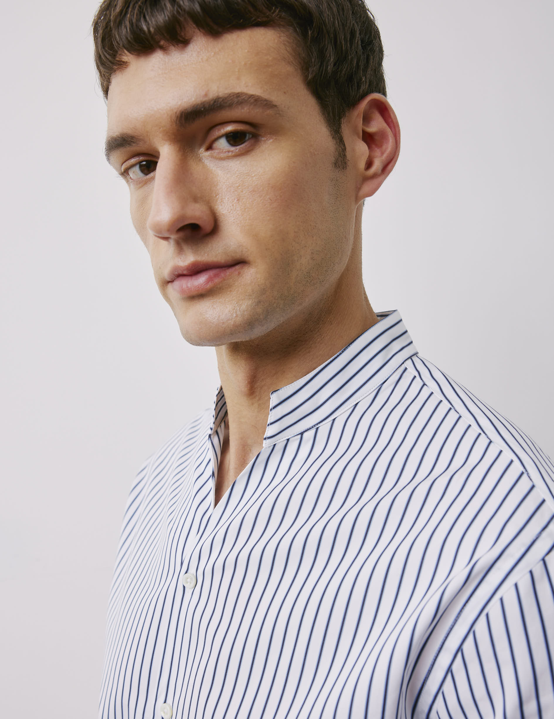 Carl navy striped shirt - Poplin - Droit ouvert Collar