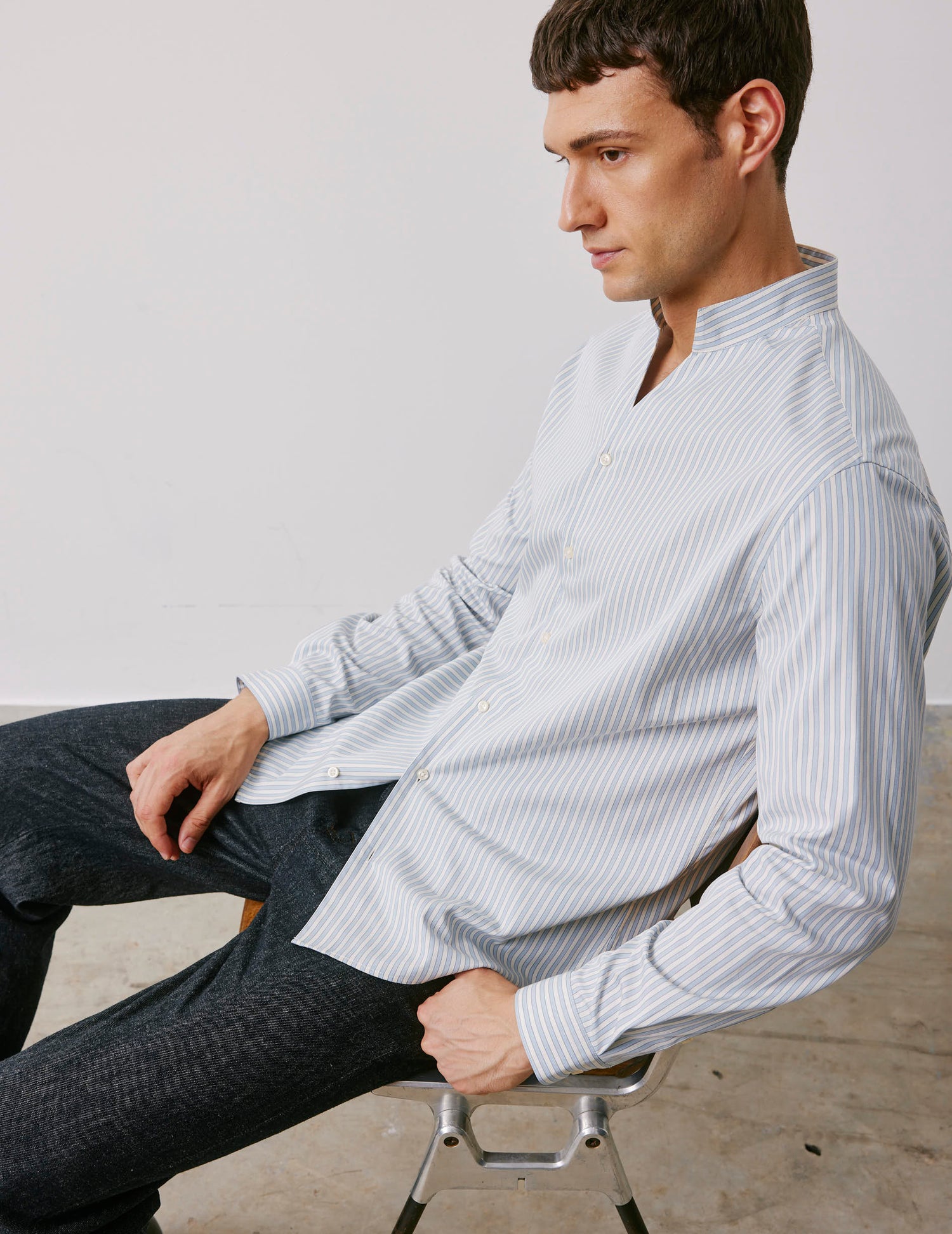 Carl blue striped shirt - Wire to wire - Droit ouvert Collar#3
