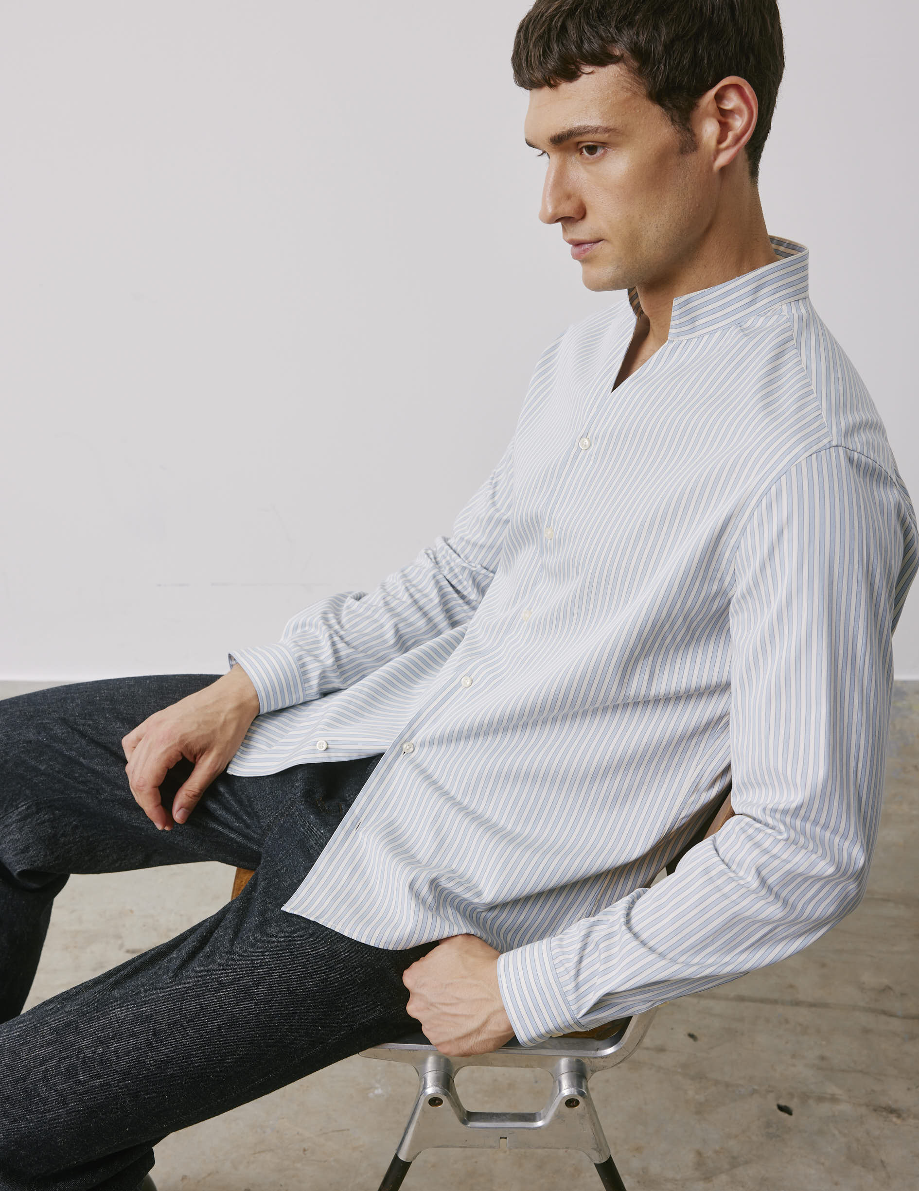 Carl blue striped shirt - Wire to wire - Droit ouvert Collar