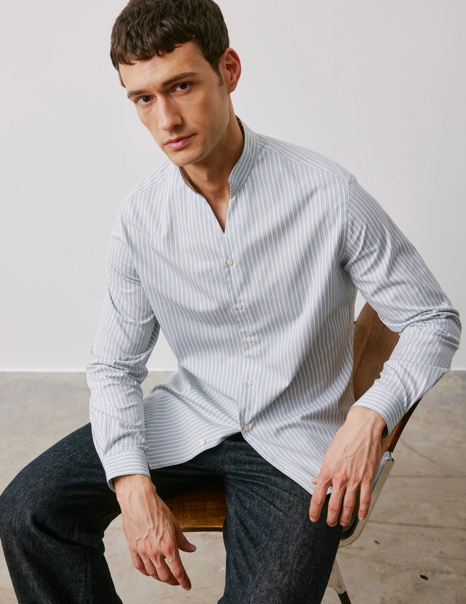 Carl blue striped shirt - Fil-a-fil - Open Straight Collar