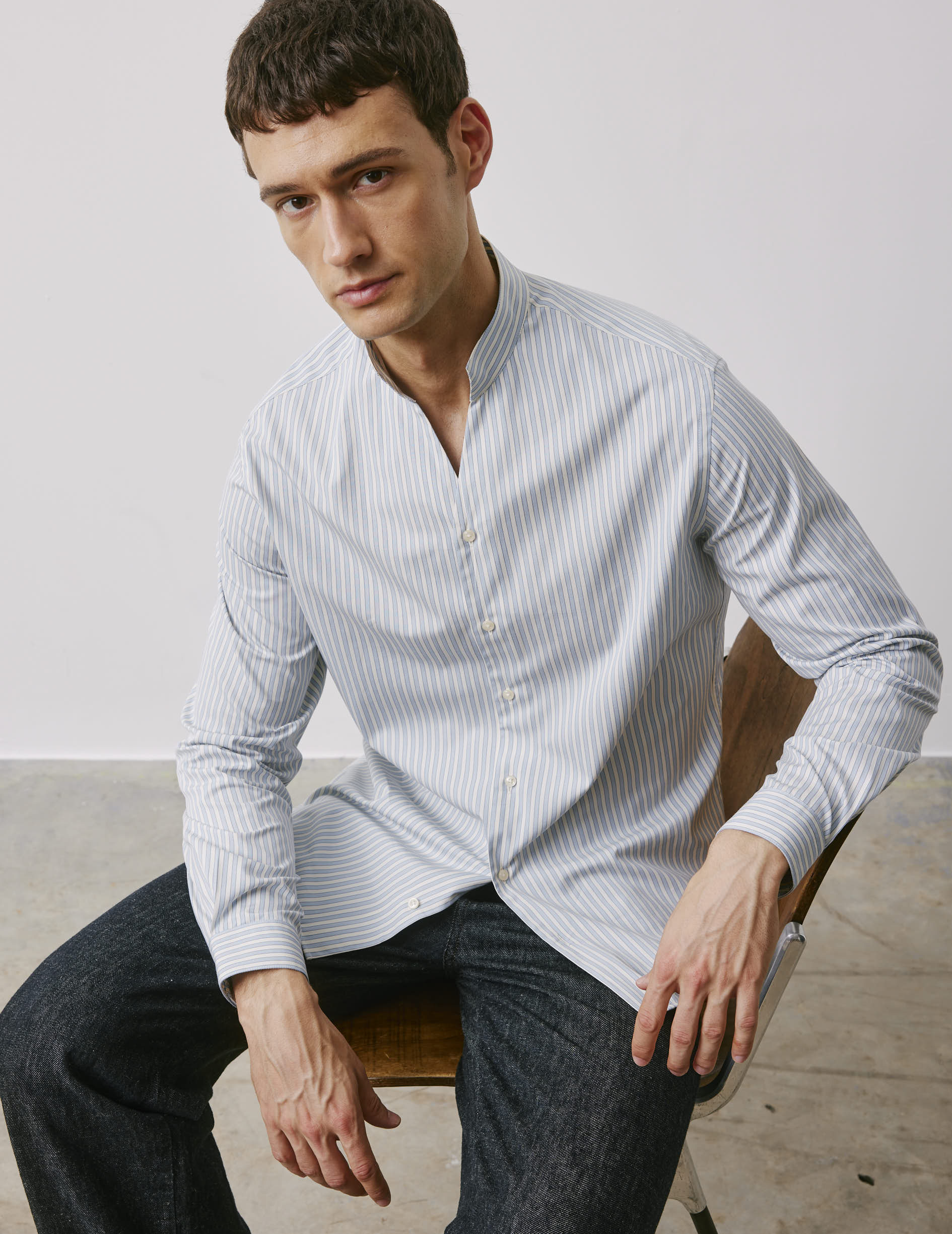Carl blue striped shirt - Wire to wire - Droit ouvert Collar