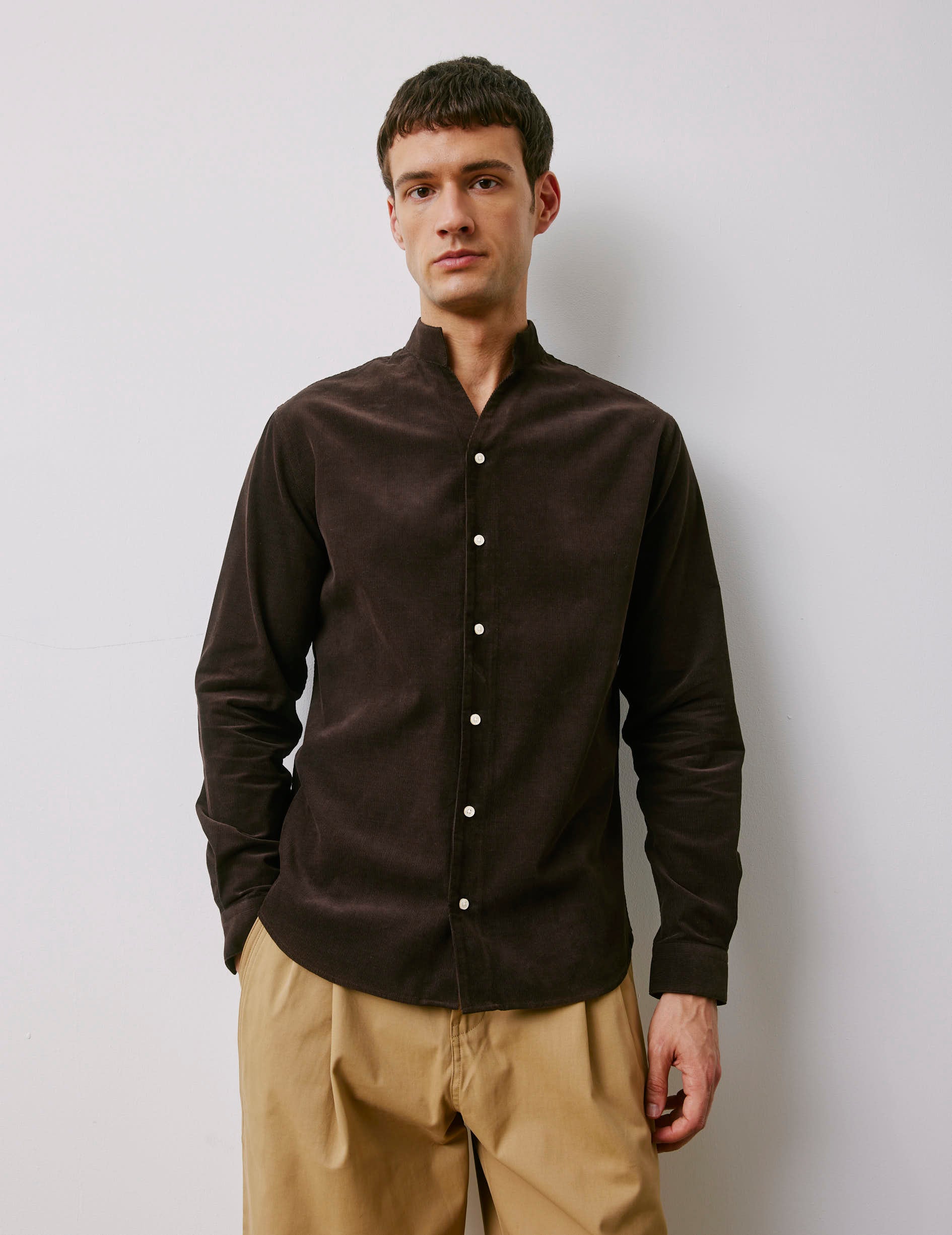 Carl brown velvet shirt - Velvet - Carl Collar