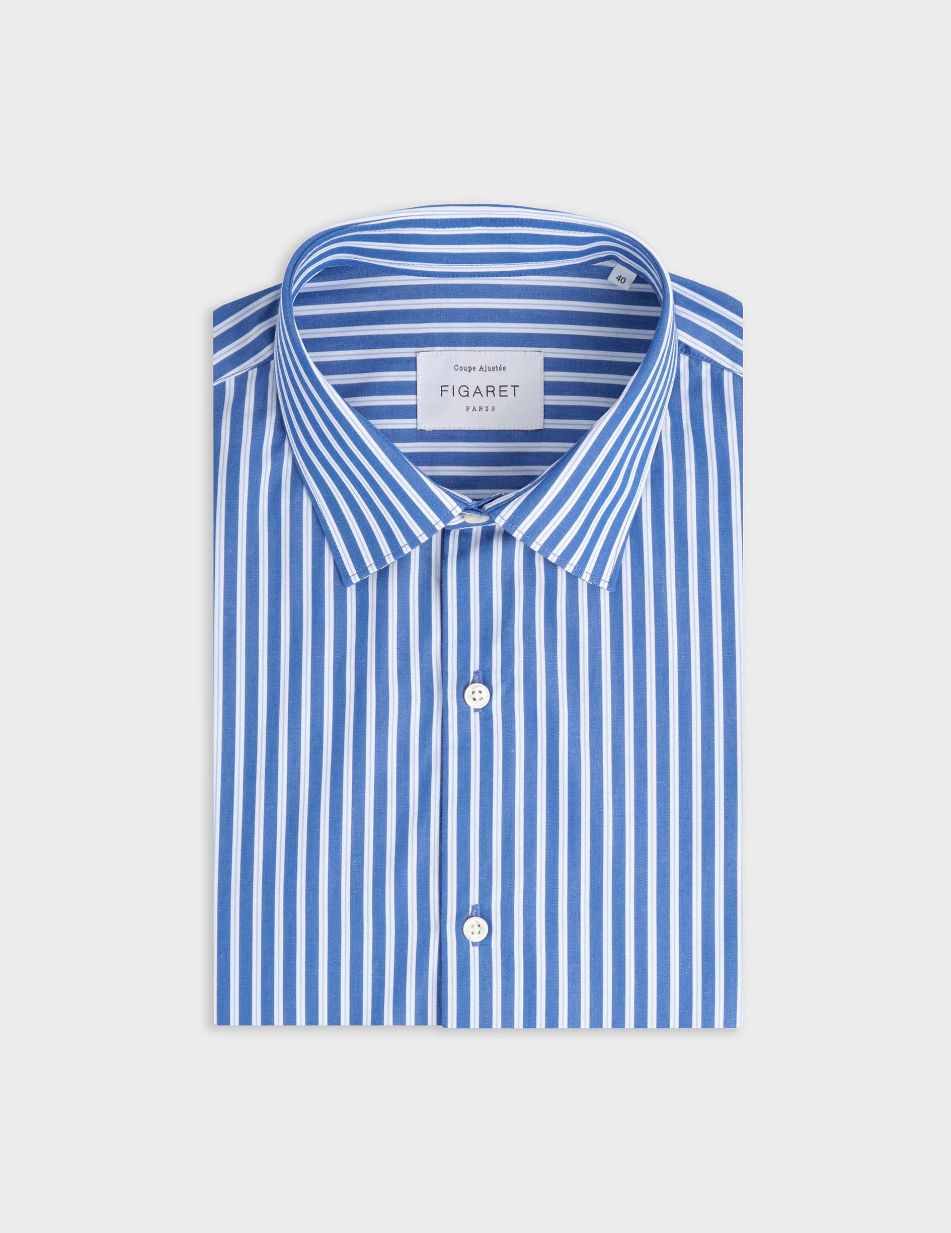 Semi-fitted navy striped shirt - Poplin - Figaret Collar - Musketeers Cuffs