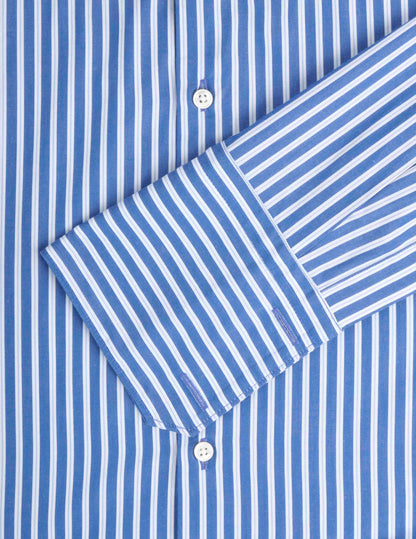 Semi-fitted navy striped shirt