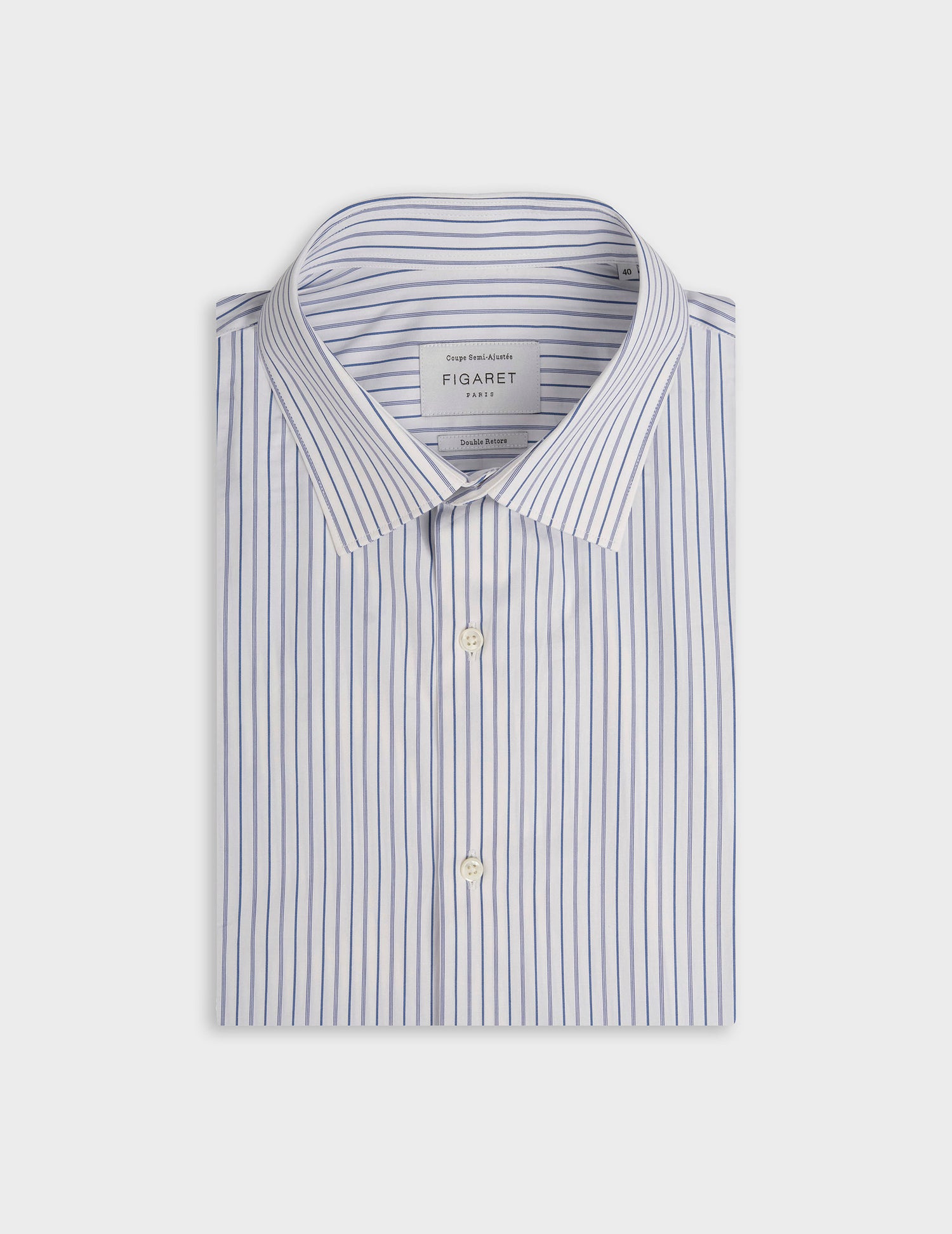 Semi-fitted blue striped shirt - Poplin - Figaret Collar - Musketeers Cuffs