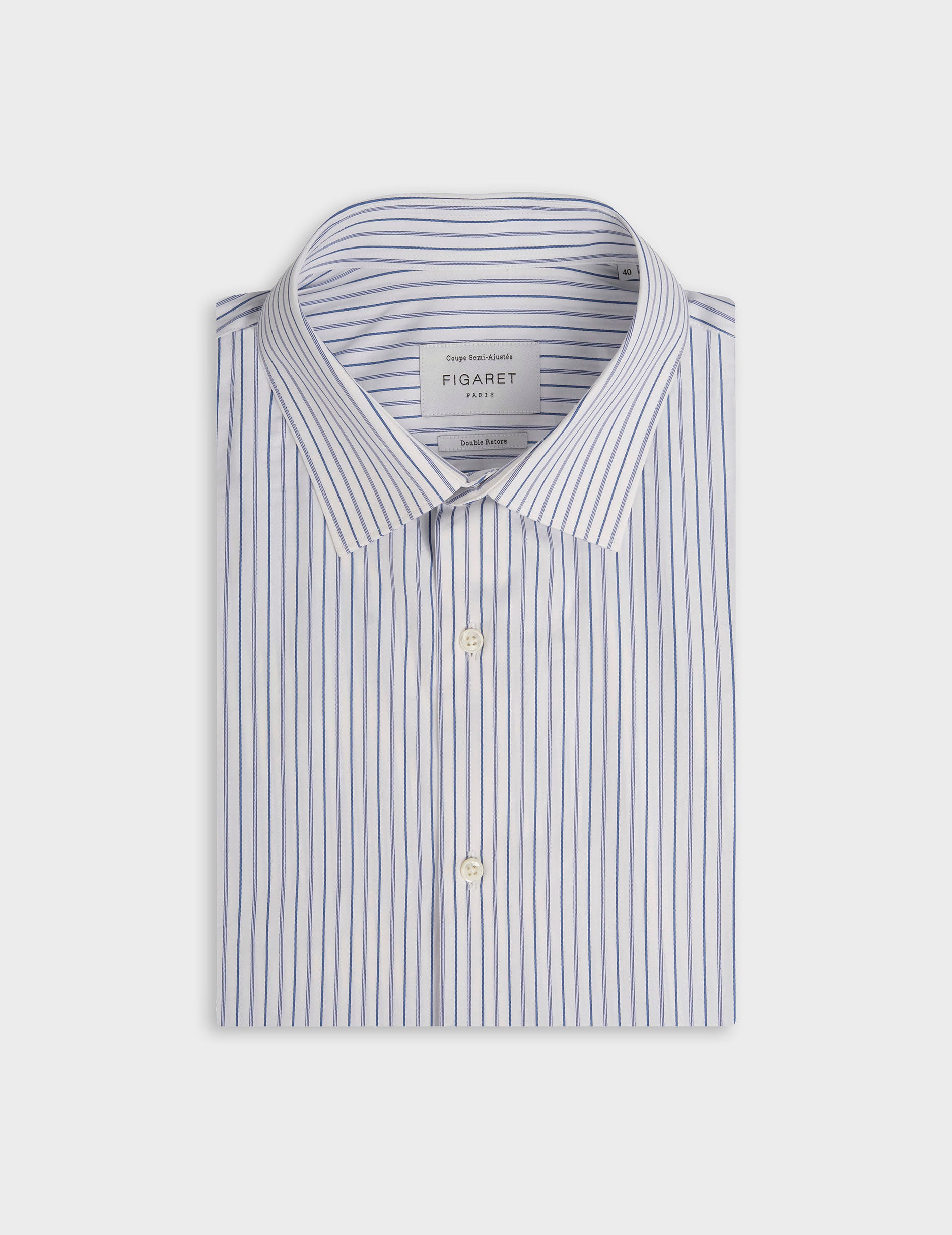 Semi-fitted blue striped shirt - Poplin - Figaret Collar - Musketeers Cuffs