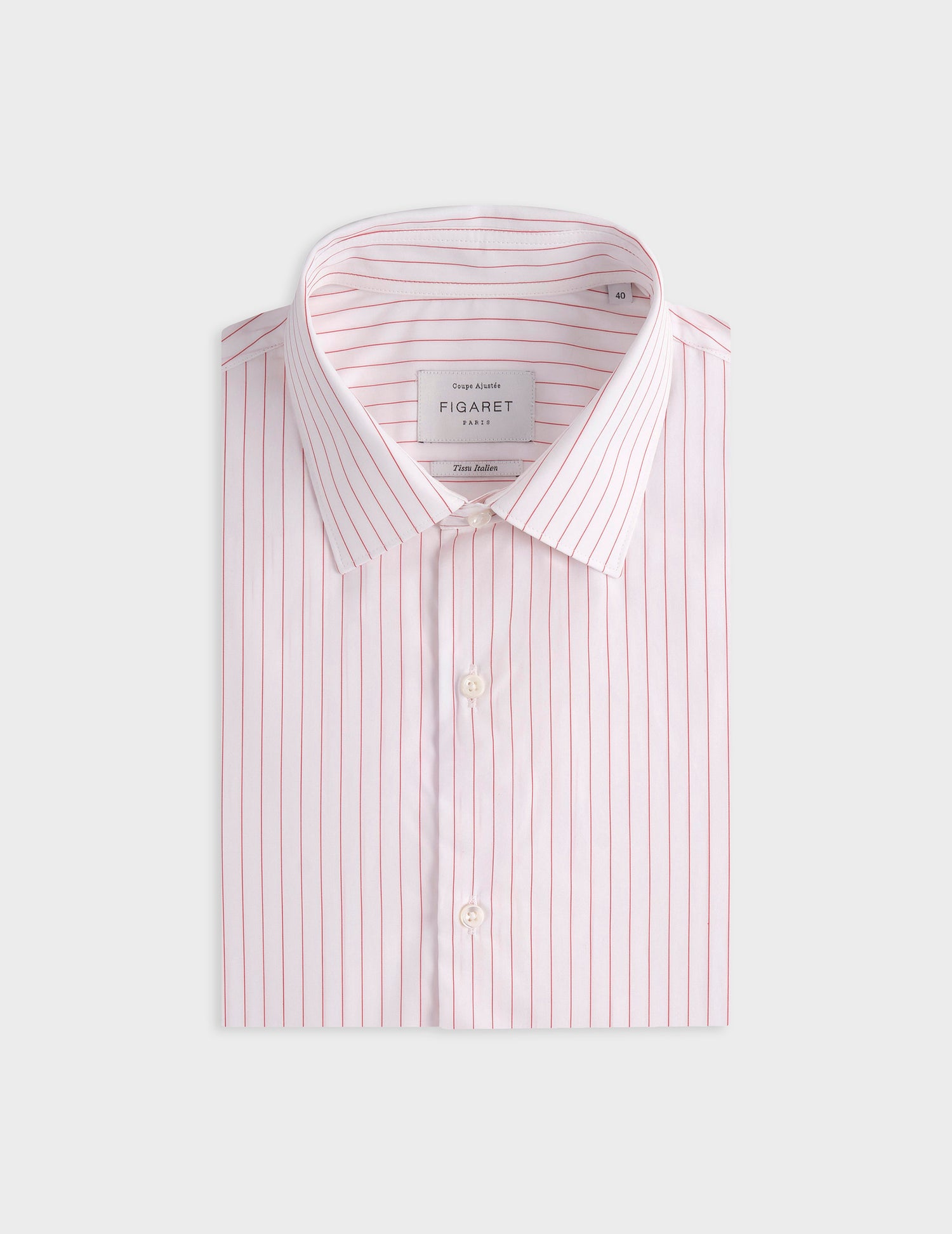 Fitted red striped shirt - Poplin - Figaret Collar