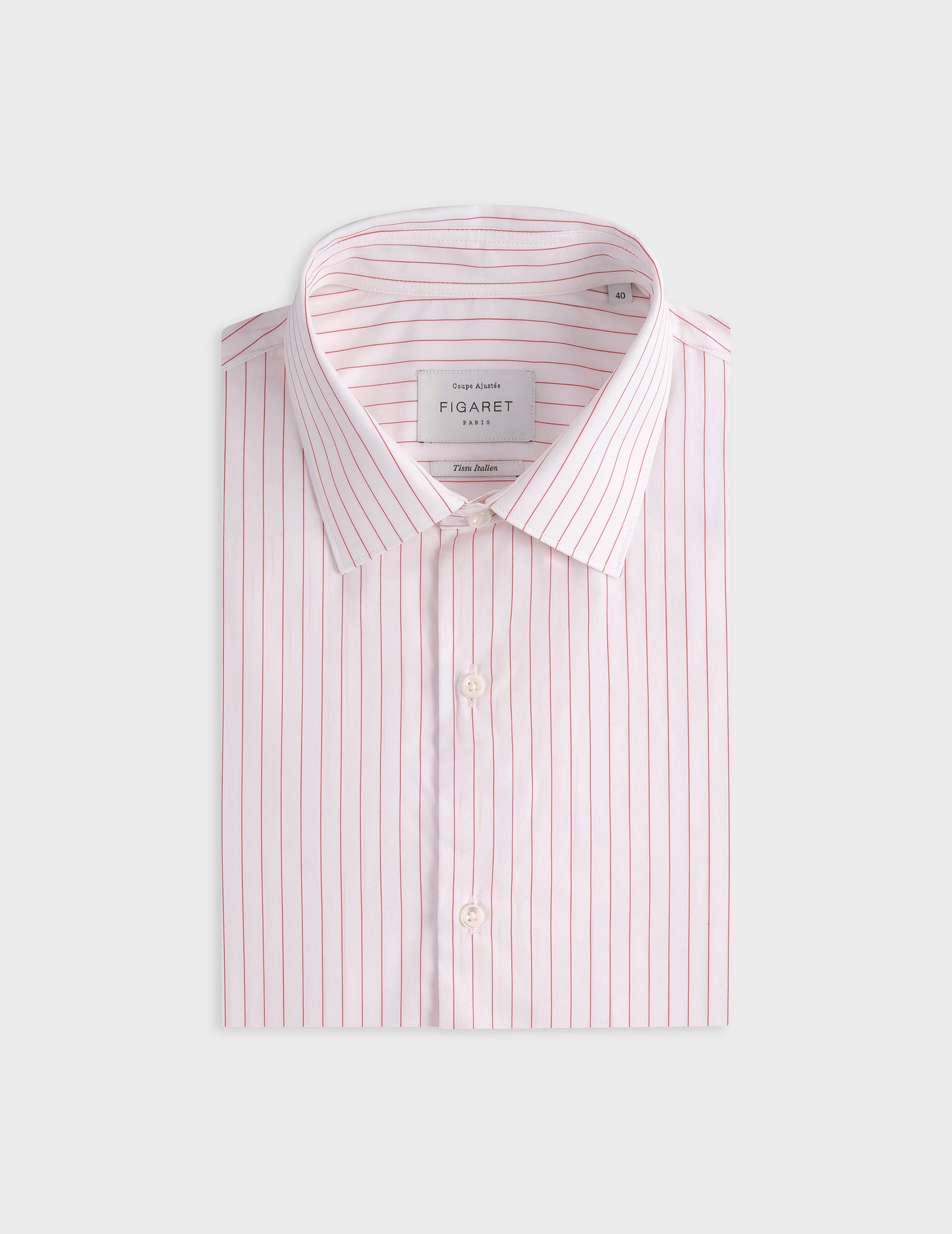 Fitted red striped shirt - Poplin - Figaret Collar
