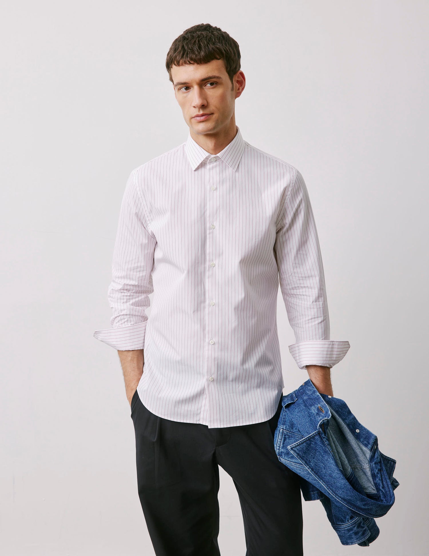 Fitted red striped shirt - Poplin - Figaret Collar#5