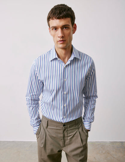 Fitted blue striped shirt