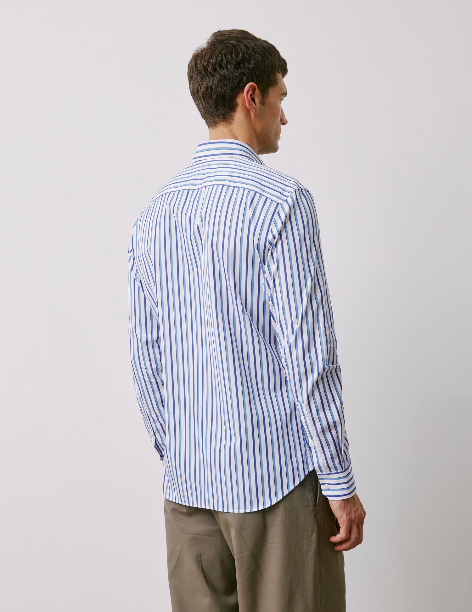Fitted blue striped shirt - Poplin - Figaret Collar#4