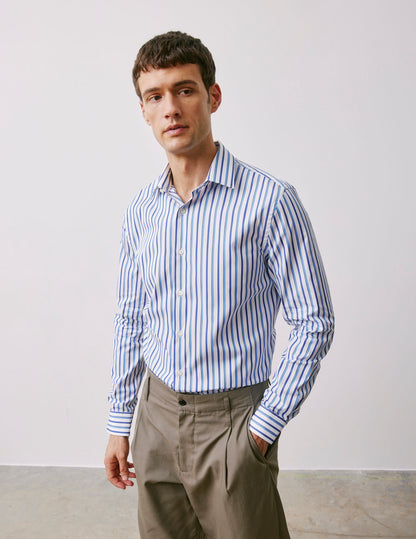 Fitted blue striped shirt