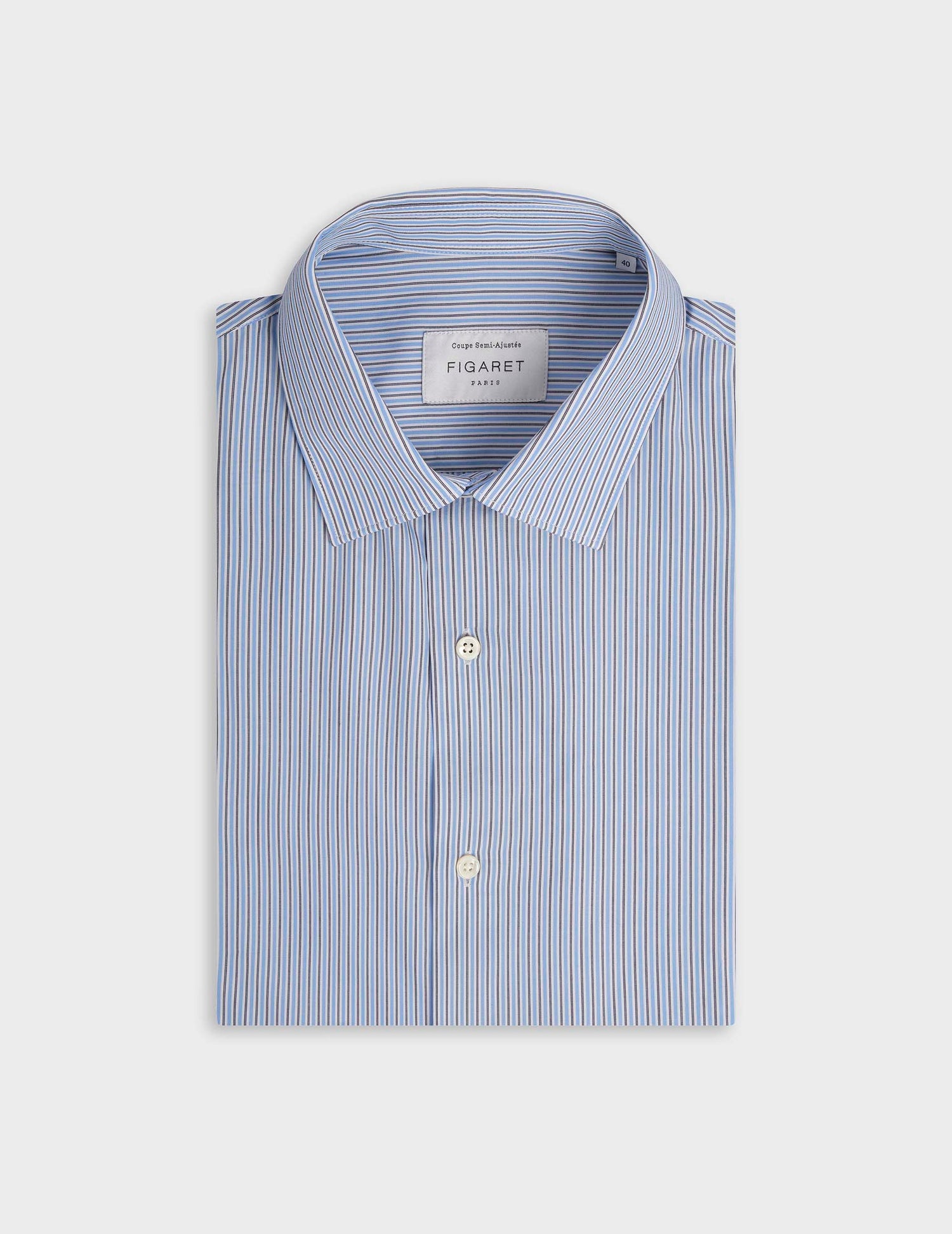Semi-fitted blue striped shirt - Poplin - Figaret Collar - Musketeers Cuffs