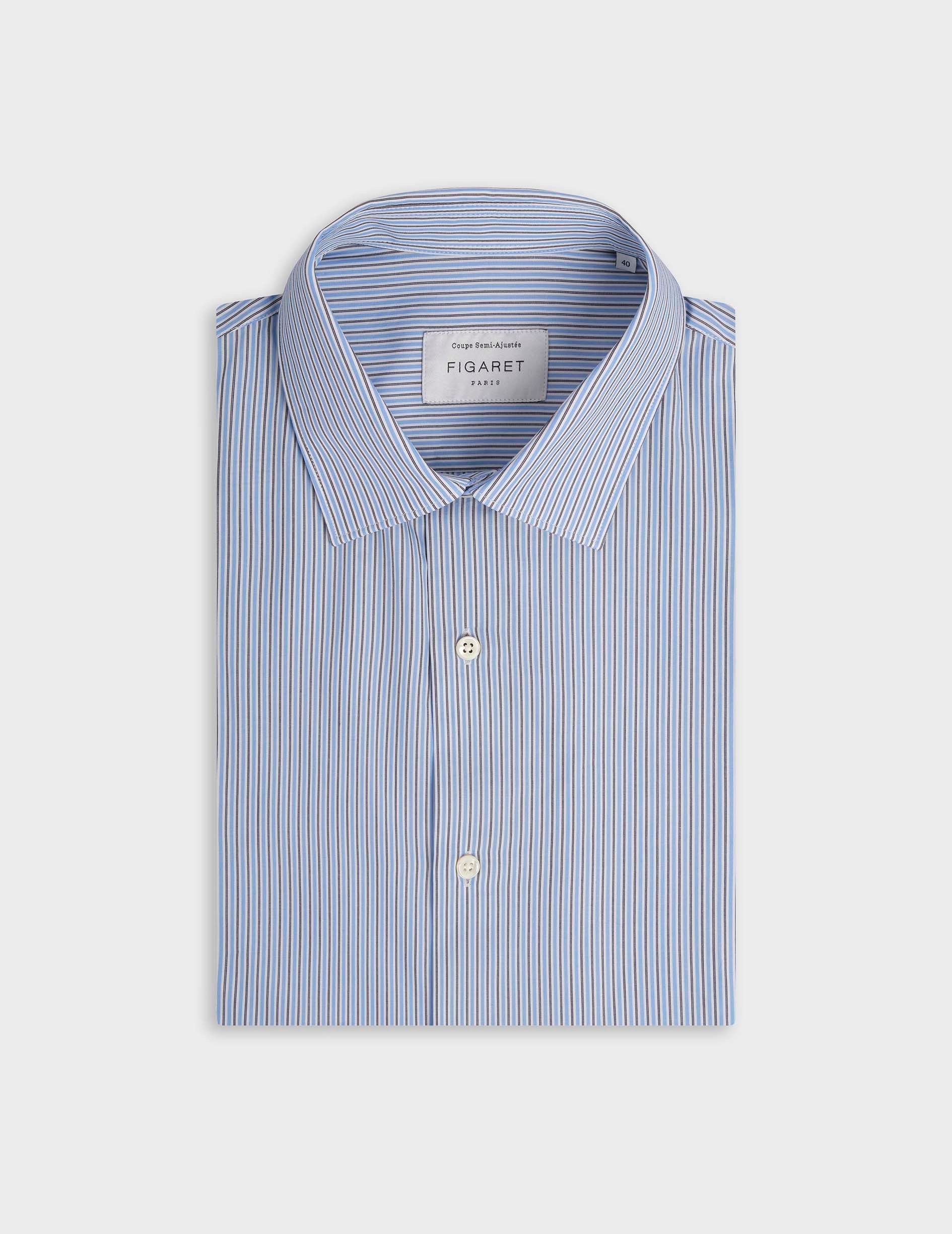 Semi-fitted blue striped shirt - Poplin - Figaret Collar - Musketeers Cuffs