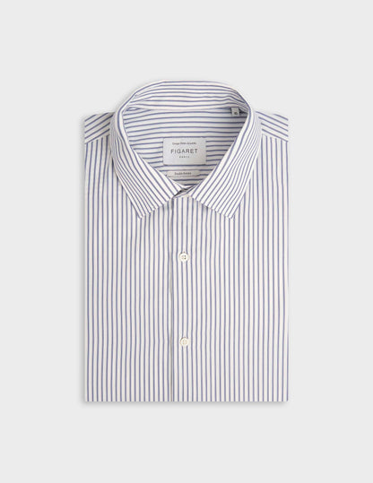 Semi-fitted navy striped shirt