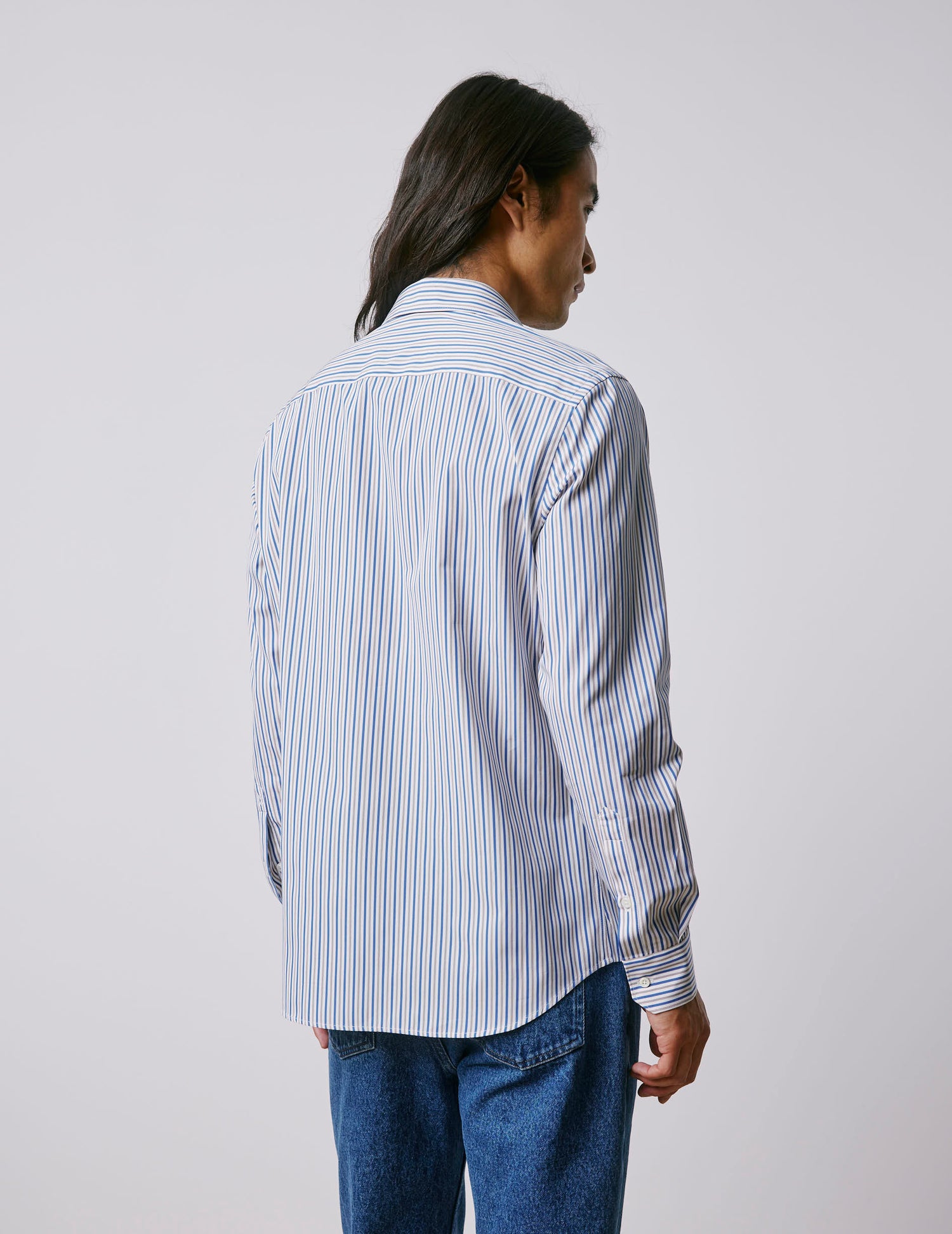 Blue striped semi-fitted shirt - Poplin - Figaret Collar#4