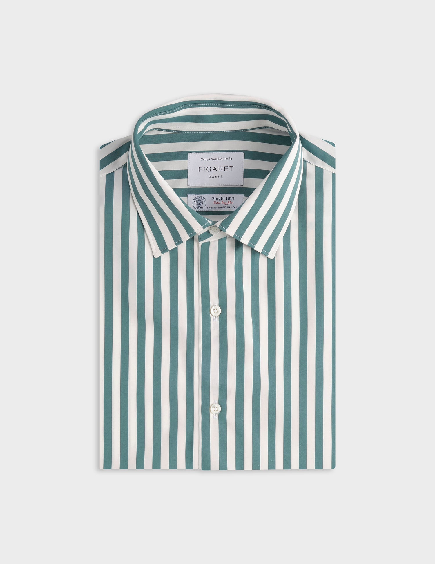 Semi-fitted sage green striped shirt - Poplin - Figaret Collar#5