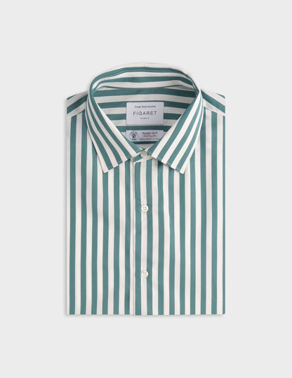 Semi-fitted sage green striped shirt