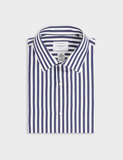 Semi-fitted navy striped shirt
