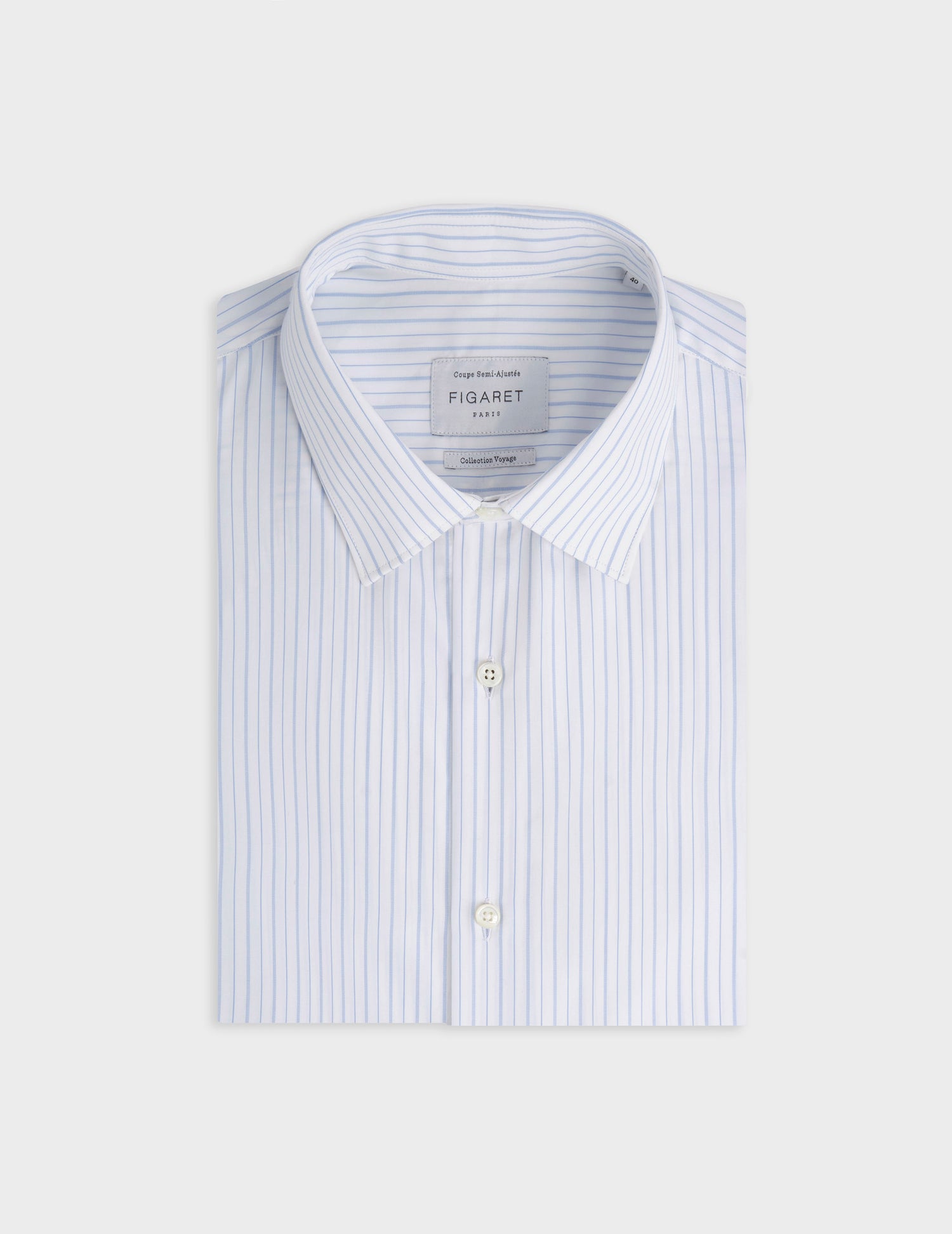 Semi-fitted blue striped Voyage shirt - Poplin - Figaret Collar - Easy-iron