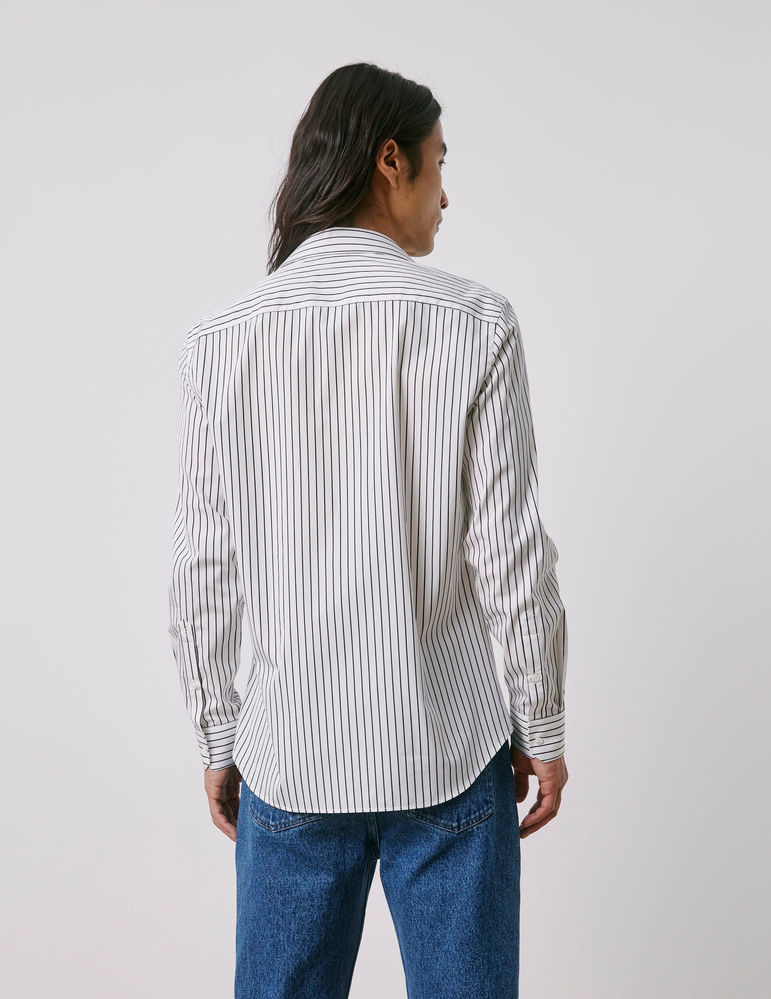 Semi-fitted black striped shirt - Poplin - Figaret Collar#5
