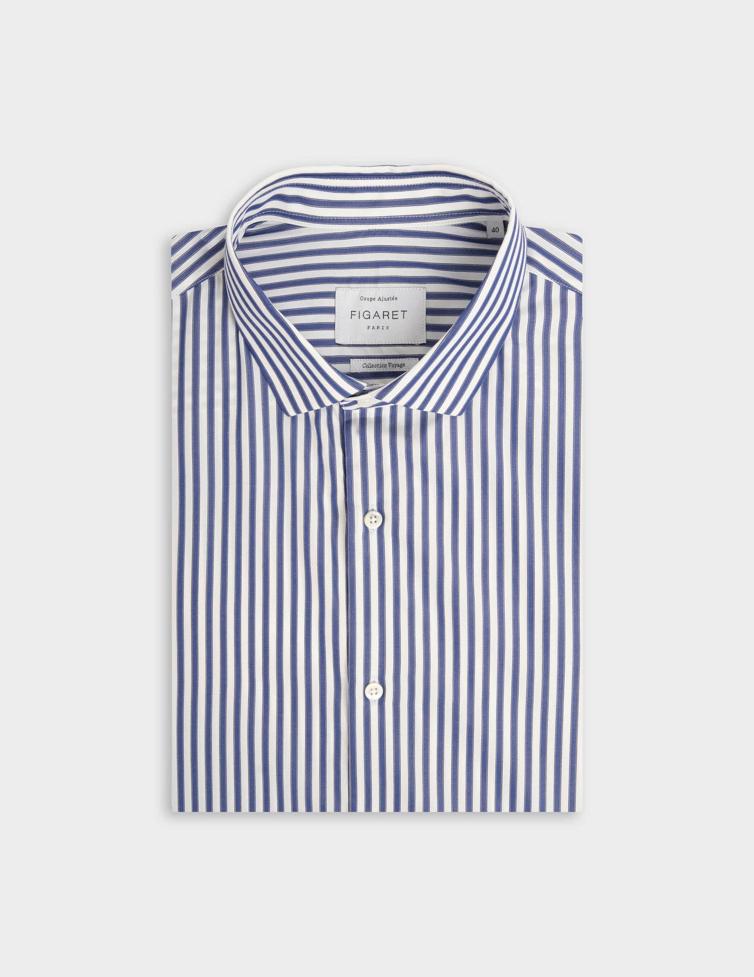 Fitted navy striped easy-iron shirt - Poplin - Fine Collar - Easy-iron