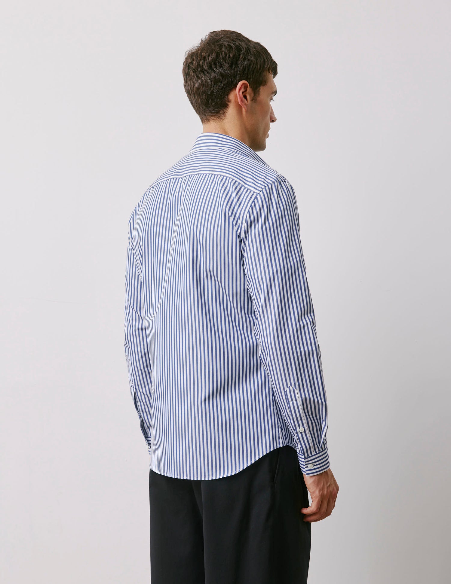 Fitted navy striped Voyage shirt - Poplin - END Collar#4