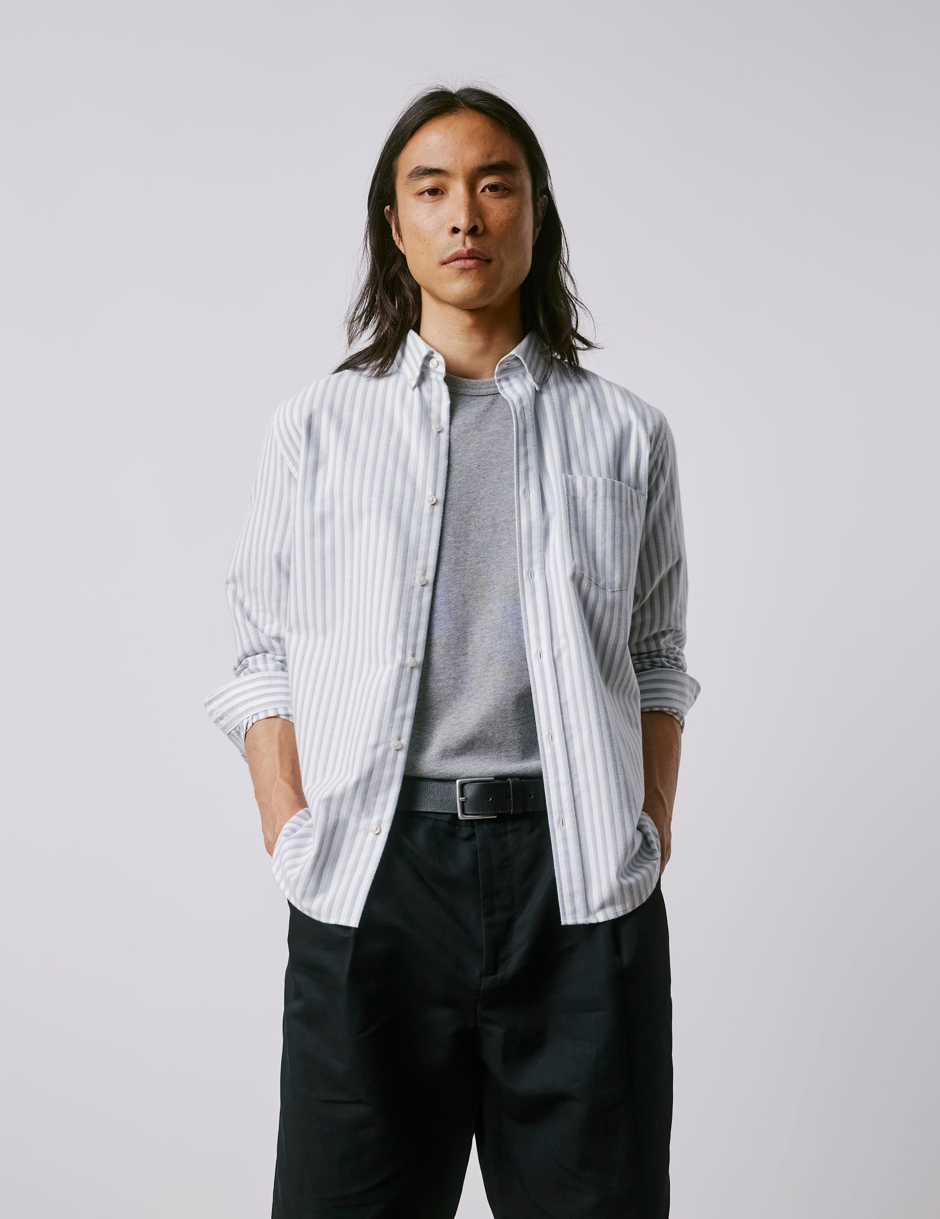 Gabriel blue striped shirt - Scratched oxford - American Collar