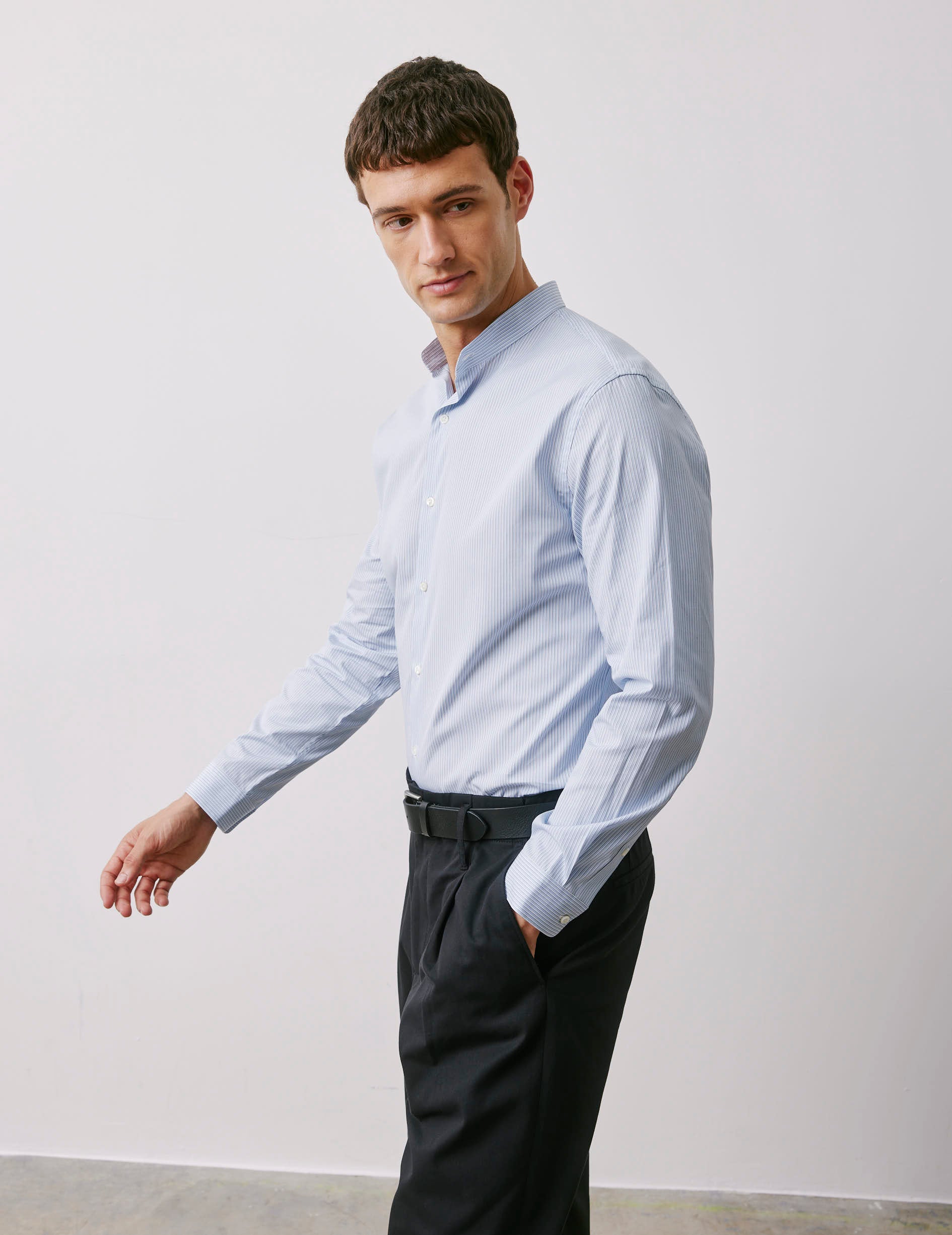 Herwin blue striped shirt - Poplin - Officer Collar