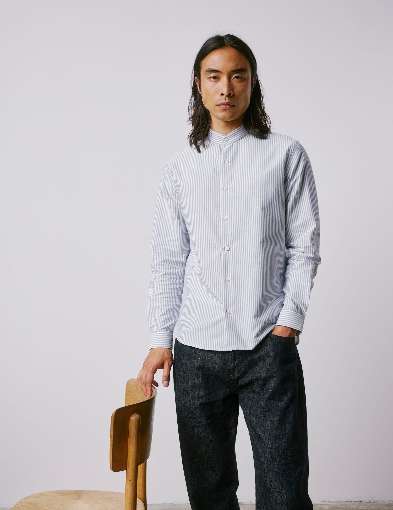 Herwin navy striped shirt - Oxford - Officer Collar#3