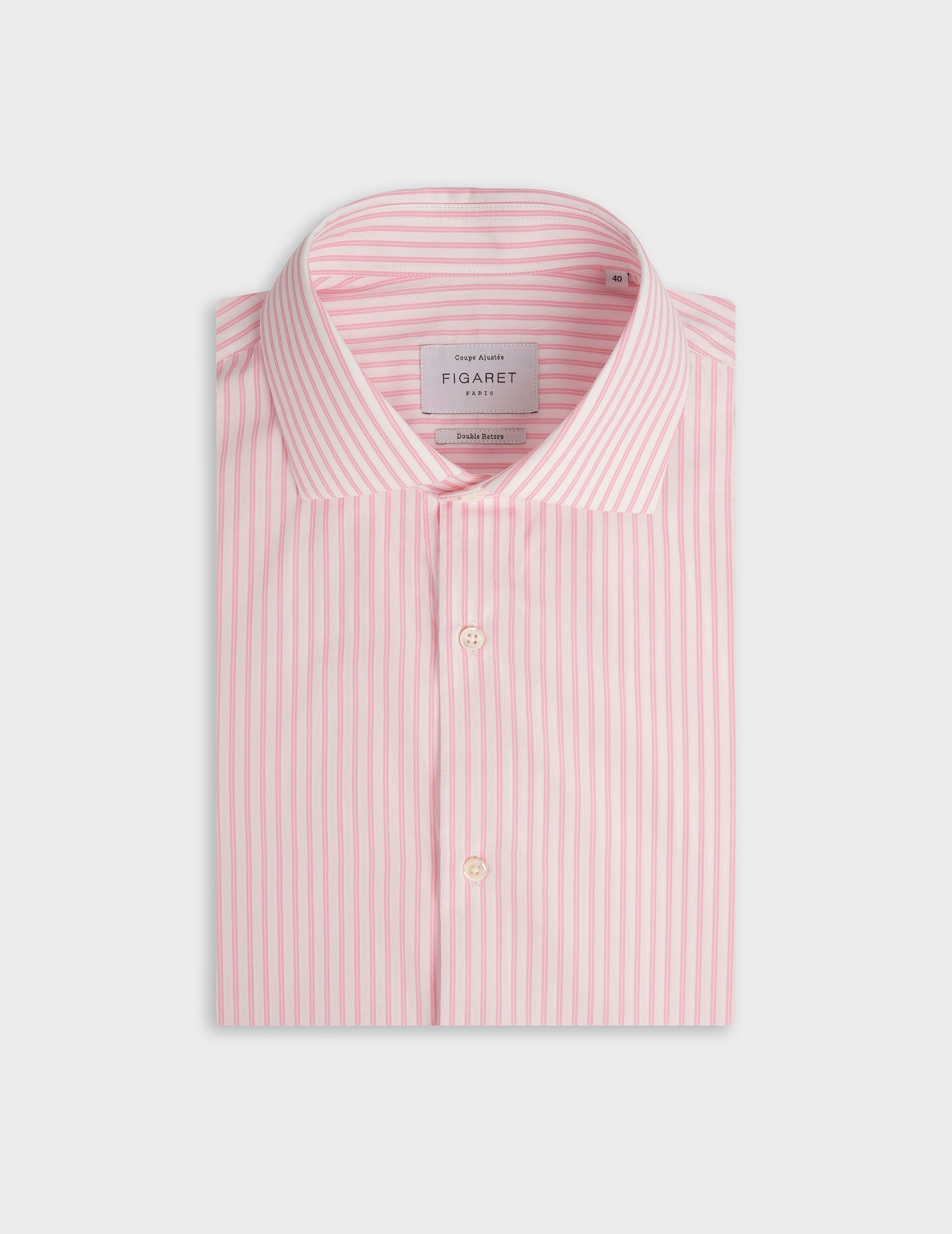 Pink striped fitted shirt - Poplin - Italian Collar - Musketeers Cuffs