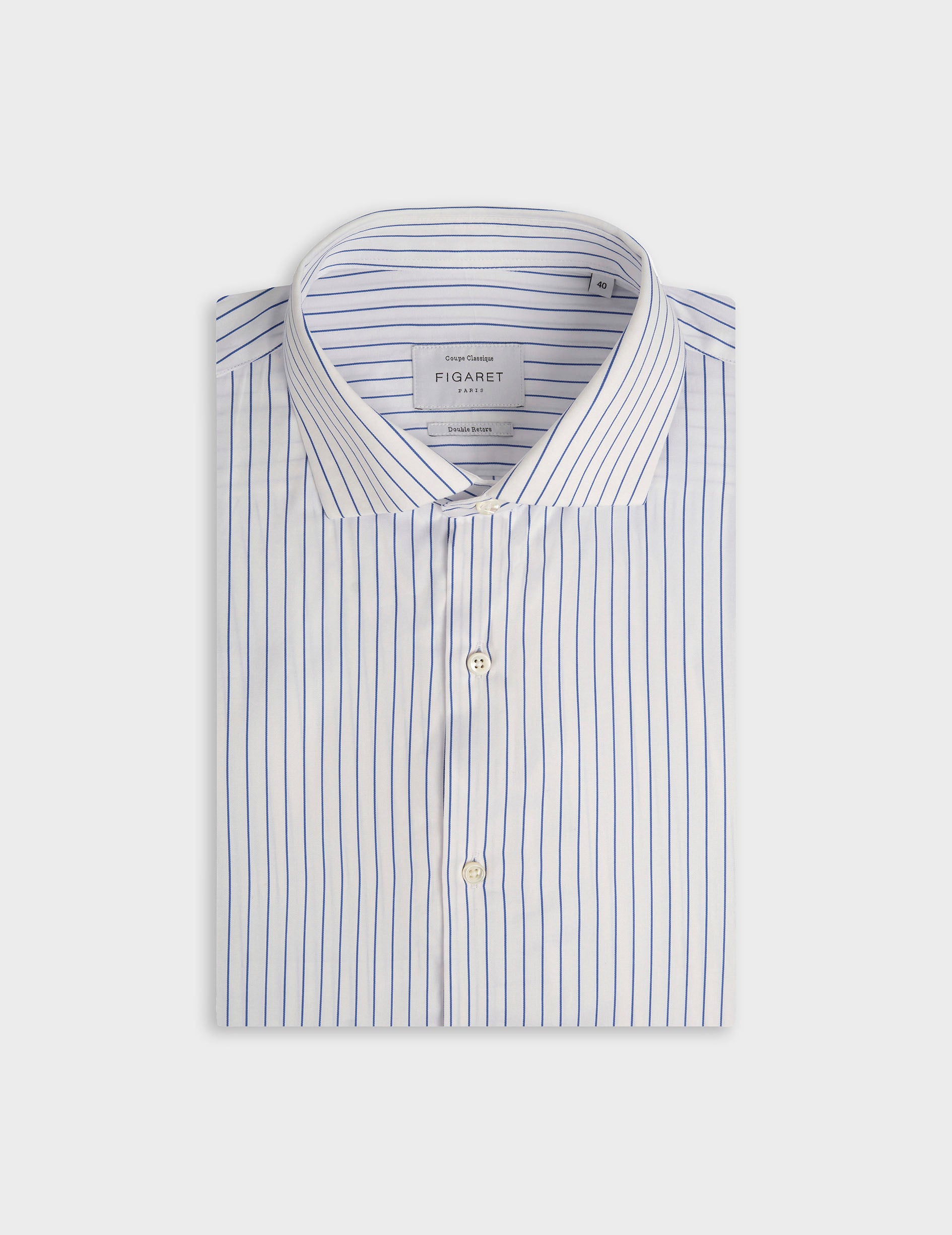 Classic blue striped shirt - Twill - Italian Collar - Musketeers Cuffs