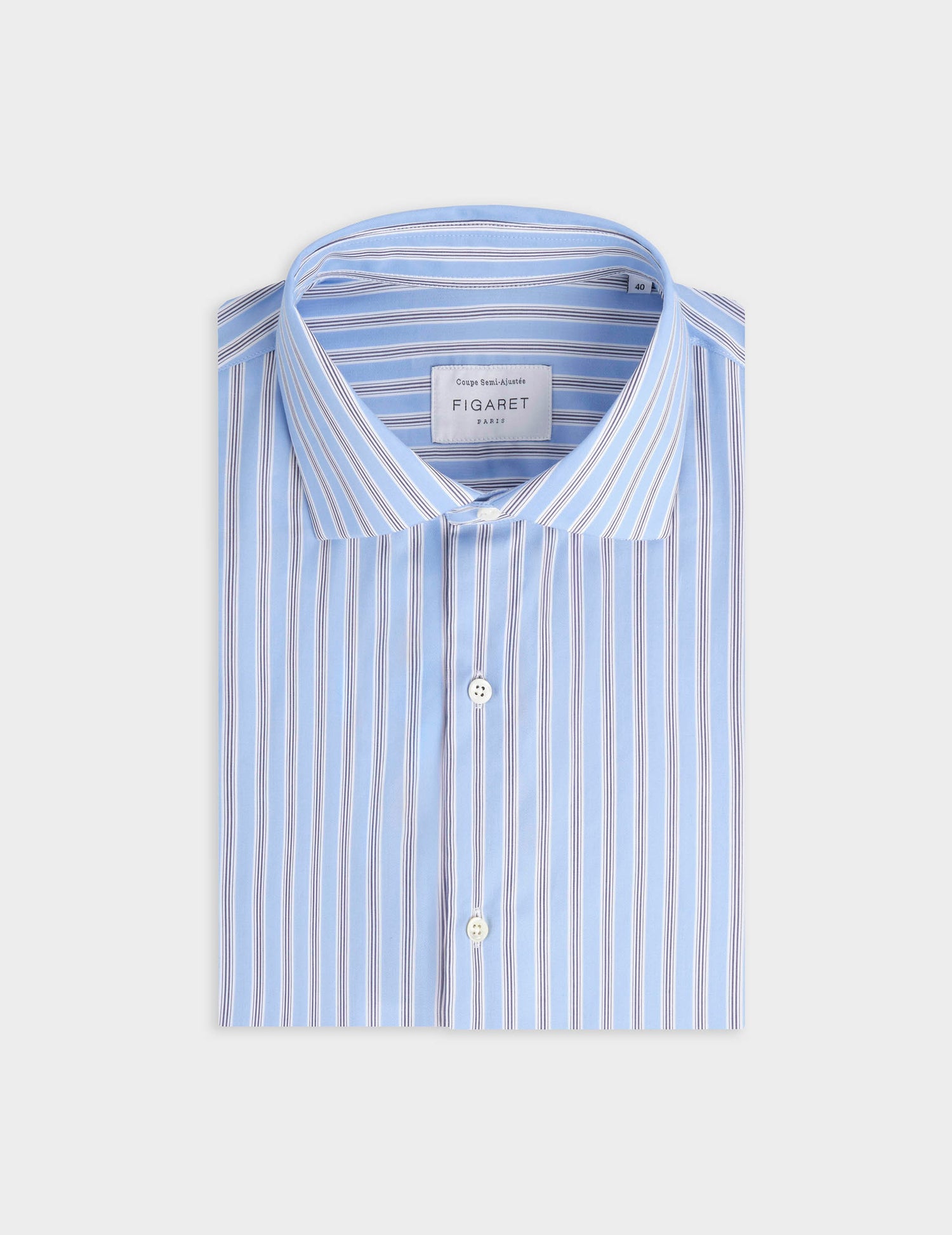 Semi-fitted blue striped shirt - Twill - Italian Collar - Musketeers Cuffs