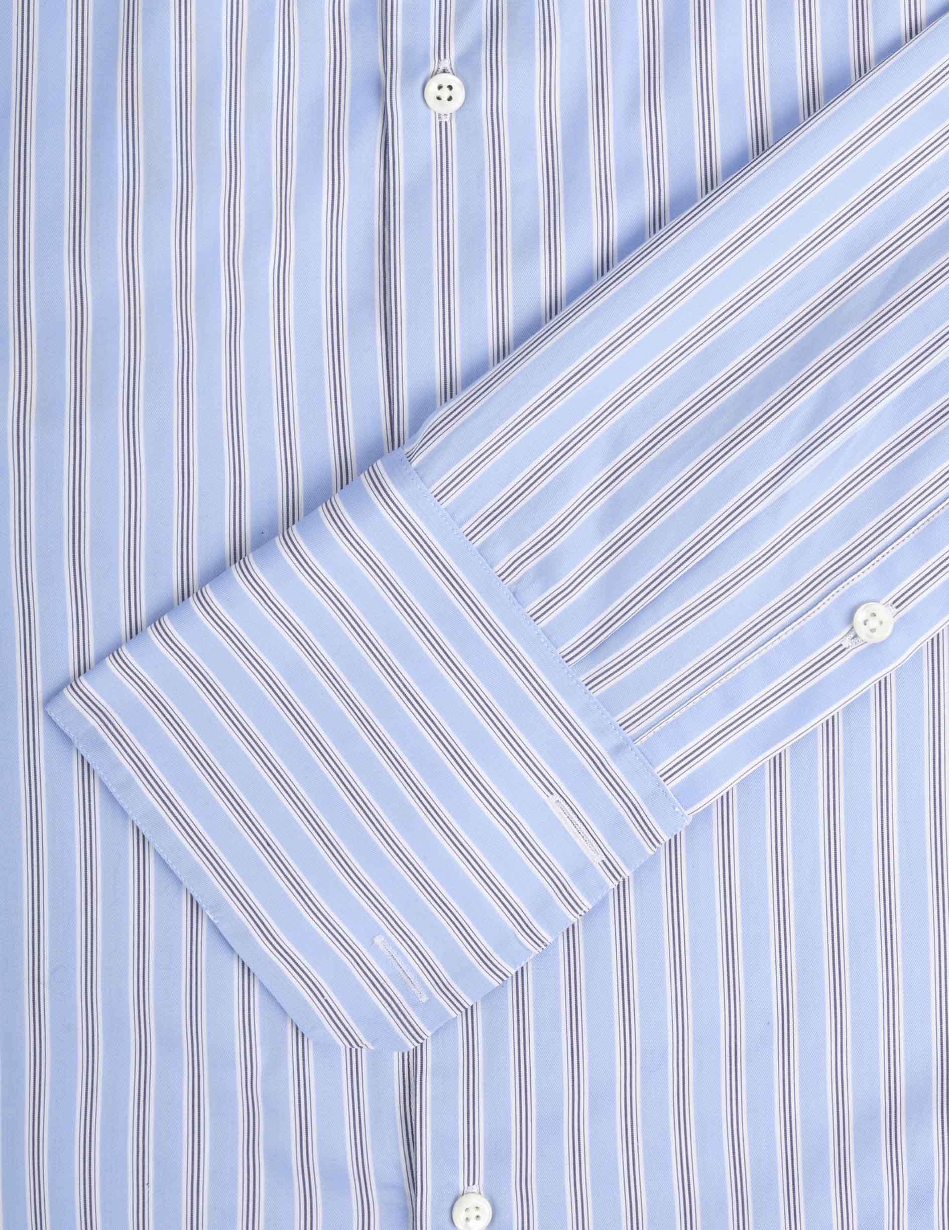 Semi-fitted blue striped shirt - Twill - Italian Collar - Musketeers Cuffs