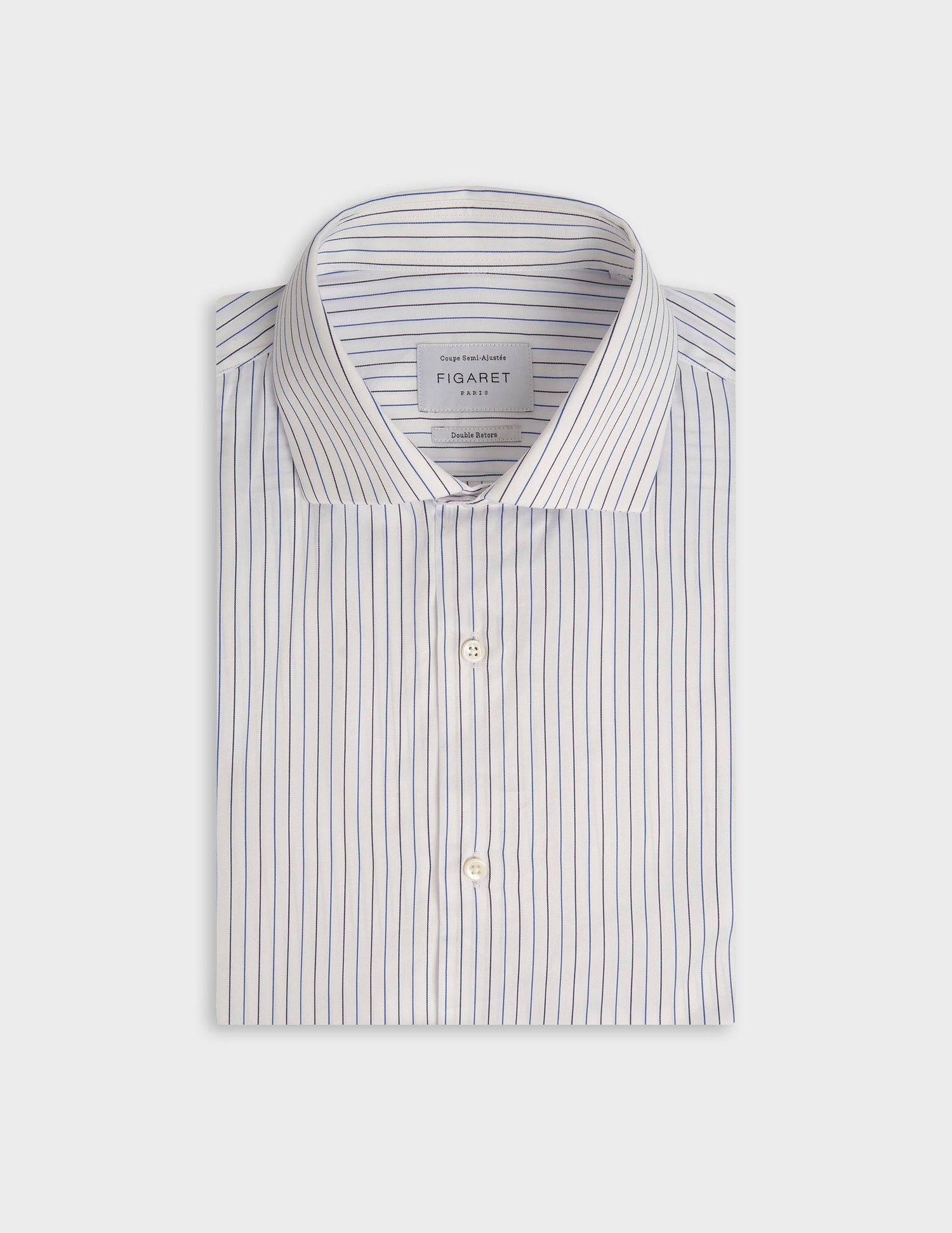 Semi-fitted navy striped shirt - Twill - Italian Collar - Musketeers Cuffs
