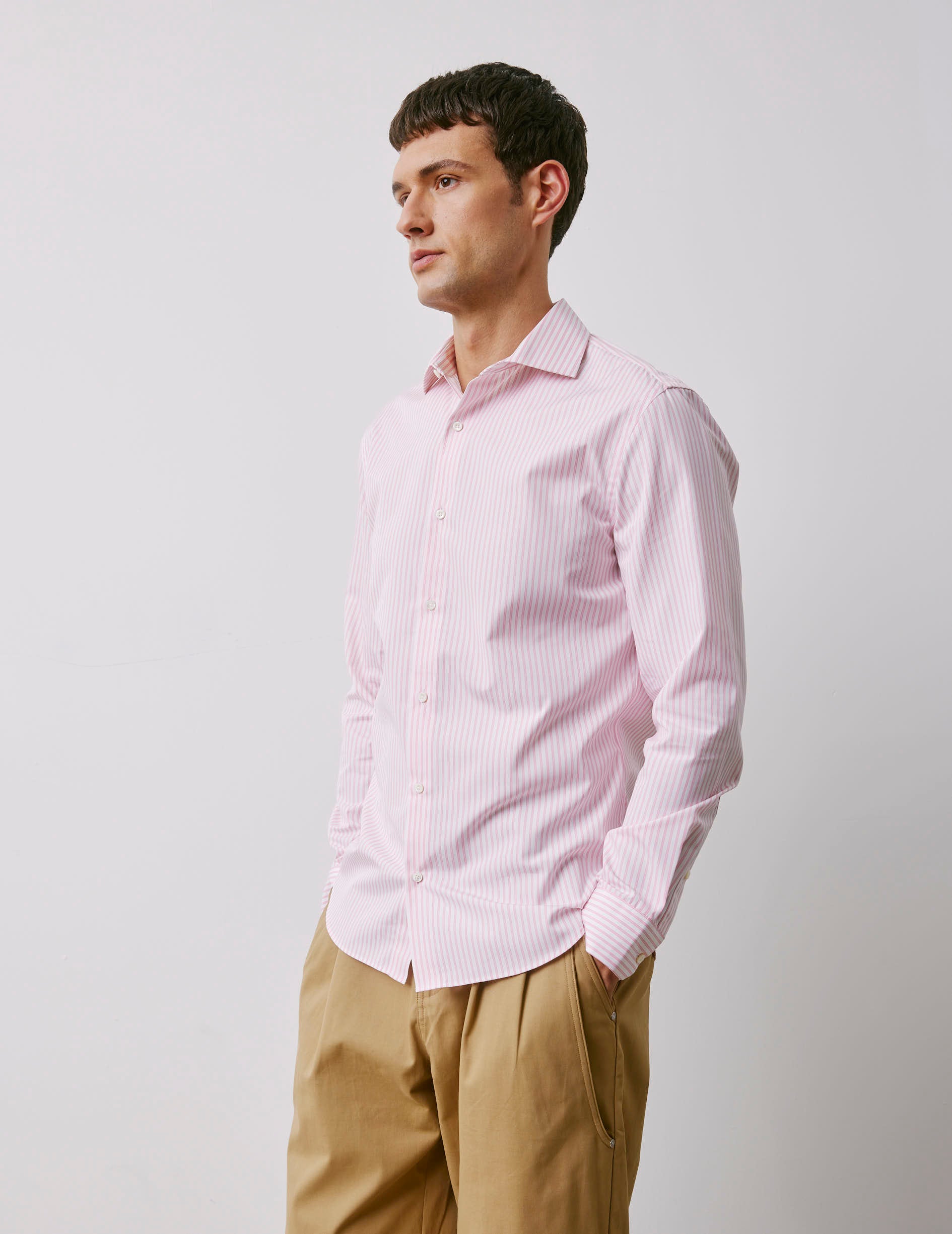 Fitted pink striped shirt - Poplin - Italian Collar