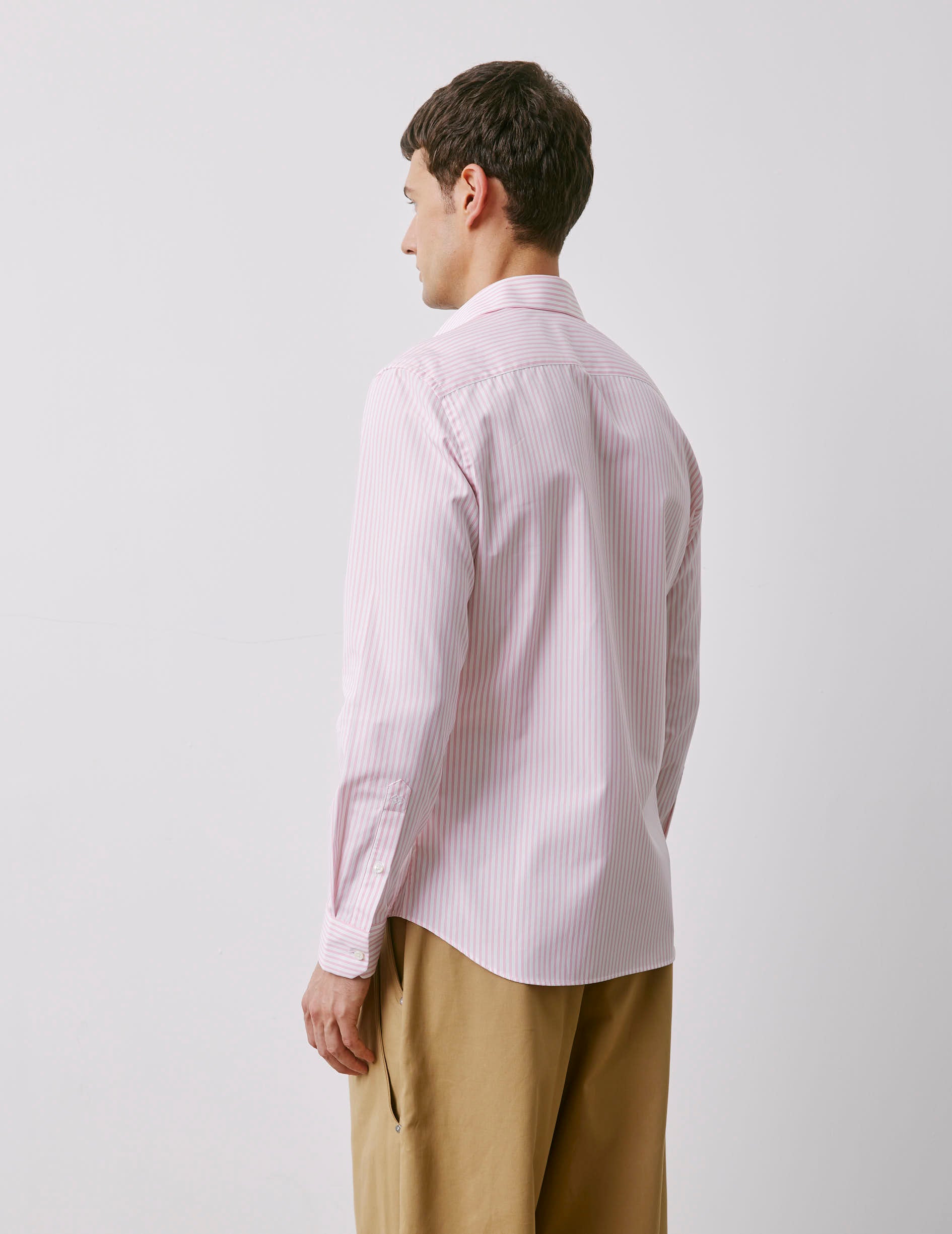 Fitted pink striped shirt - Poplin - Italian Collar