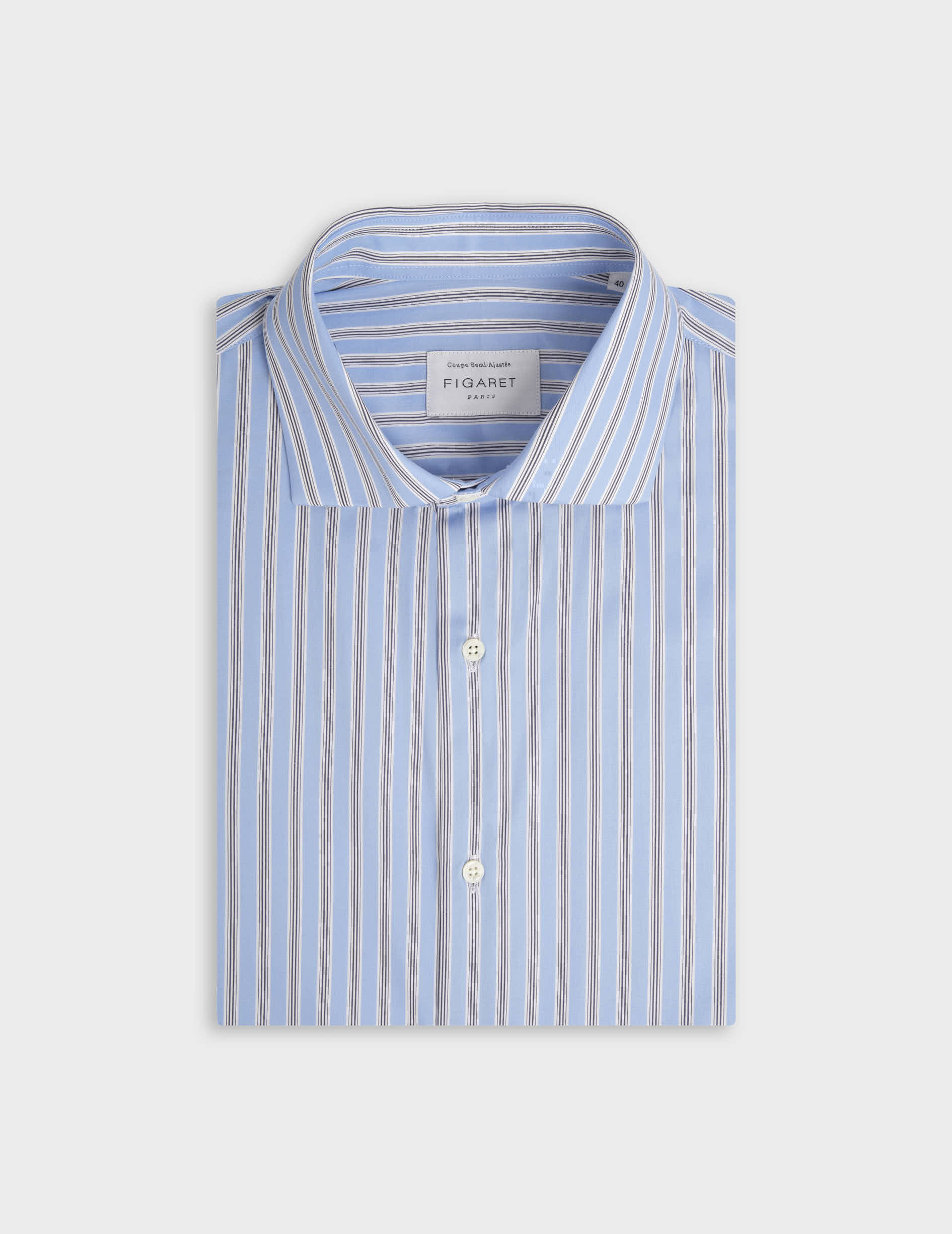 Semi-fitted blue striped shirt - Twill - Italian Collar