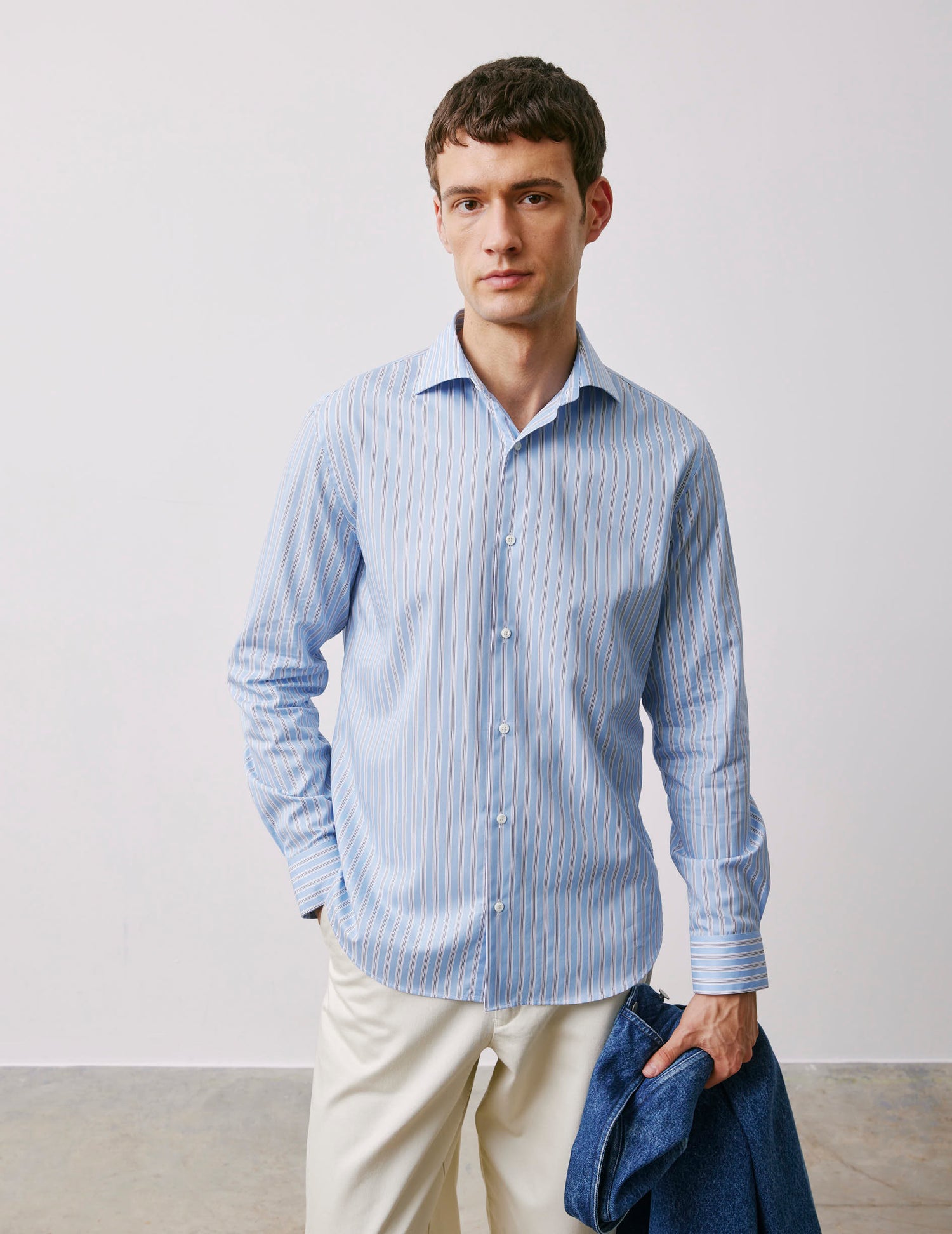 Semi-fitted blue striped shirt - Twill - Italian Collar#3
